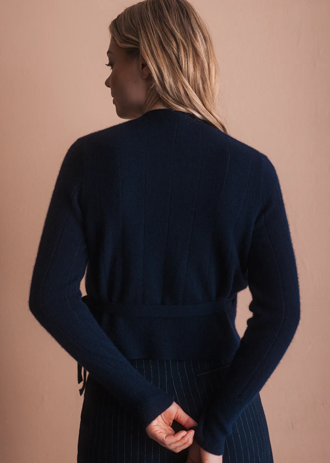 Senatex Wickelcardigan Cardigan Navy Kaschmir mit Gürtel