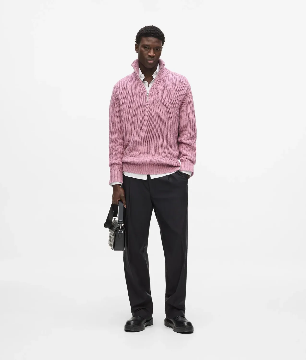 Karl Lagerfeld Half-Zip Strickpullover Rippstrick Trichterkragen