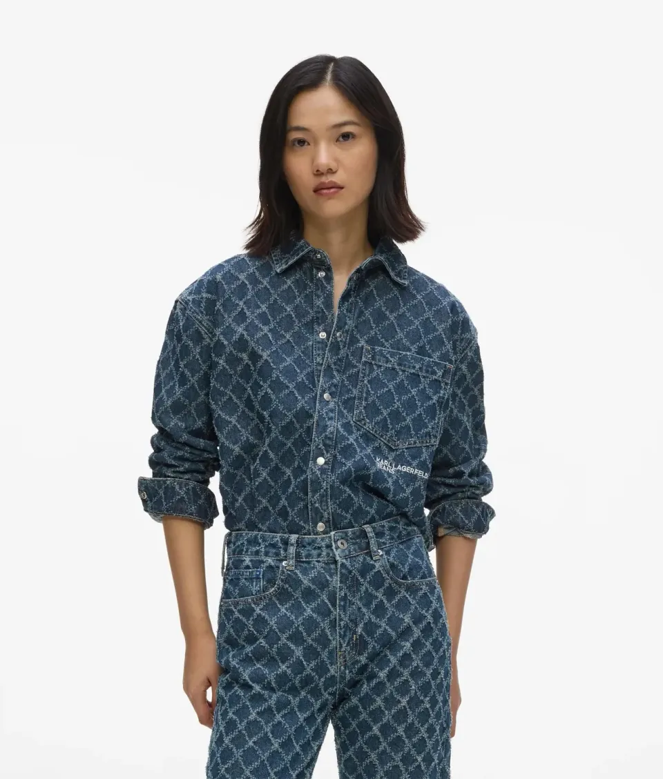 Karl Lagerfeld KL Jeans Argyle Denim Hemd Rauten-Muster