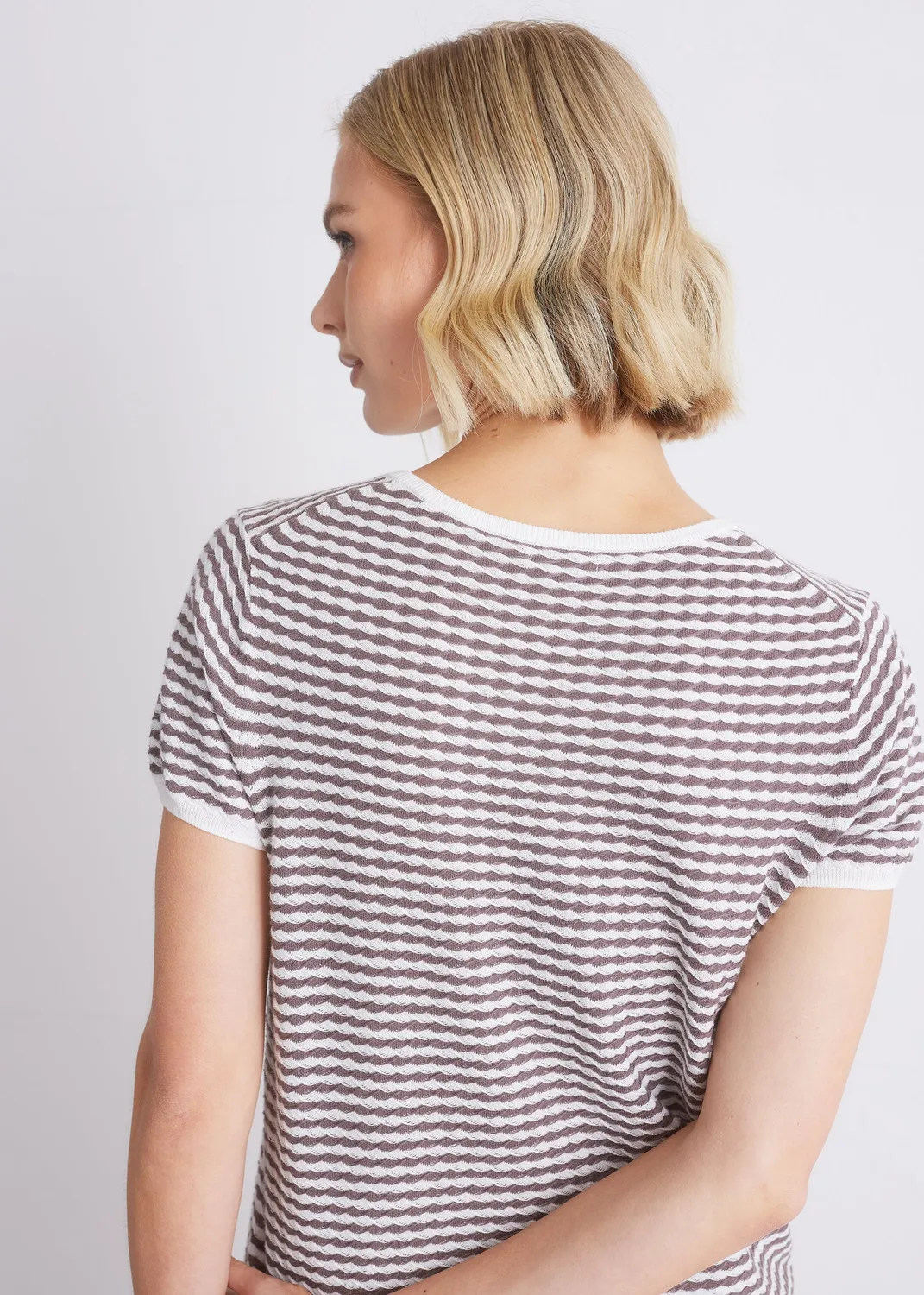 Senatex Kurzarmstrickshirt Strukturstreifen Mocca Combo