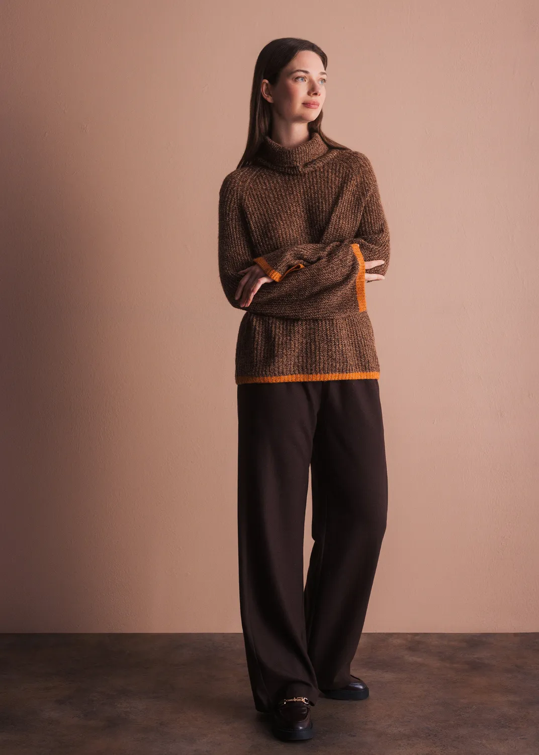 Senatex Rollkragenpullover Kontrastbund Choco Kaschmir-Mix