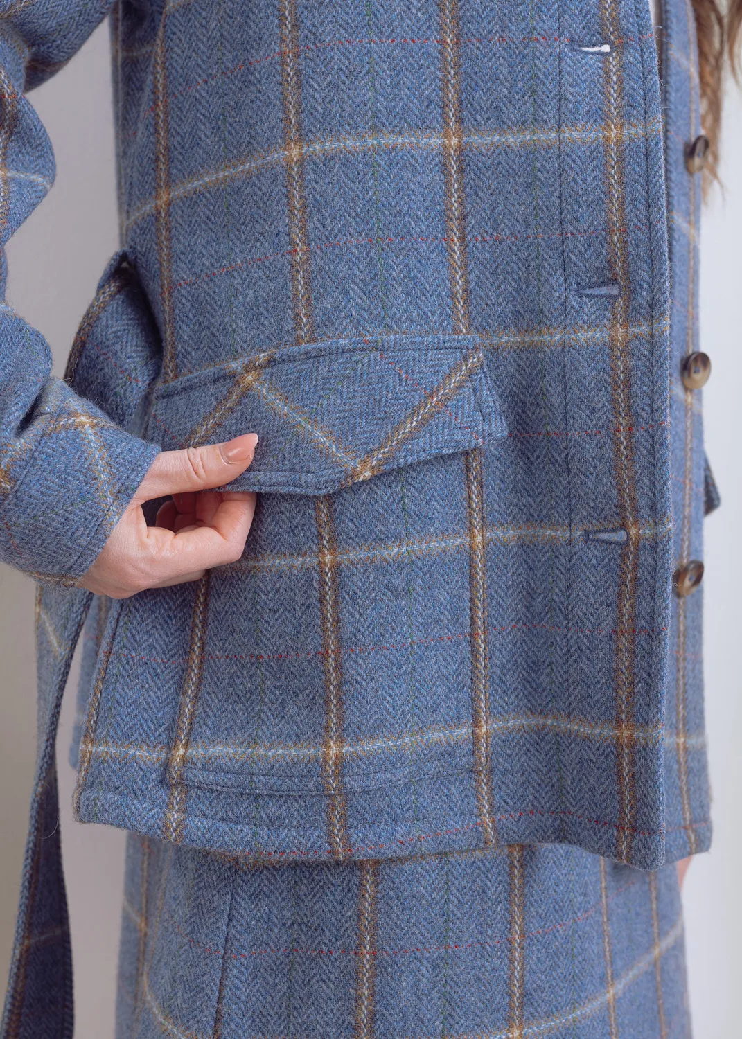 Senatex Karierte Wolljacke Denim Check Reine Wolle