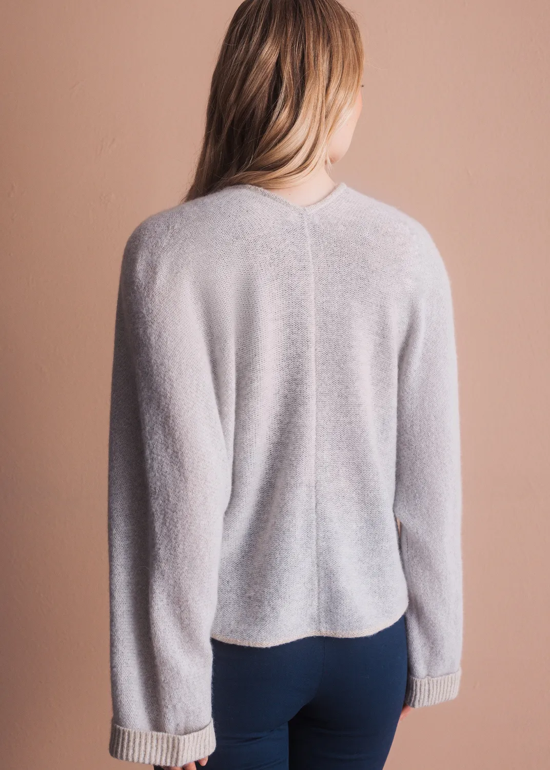 Senatex Cardigan Lurex-Abschluss Lightgrey Wolle-Kaschmir