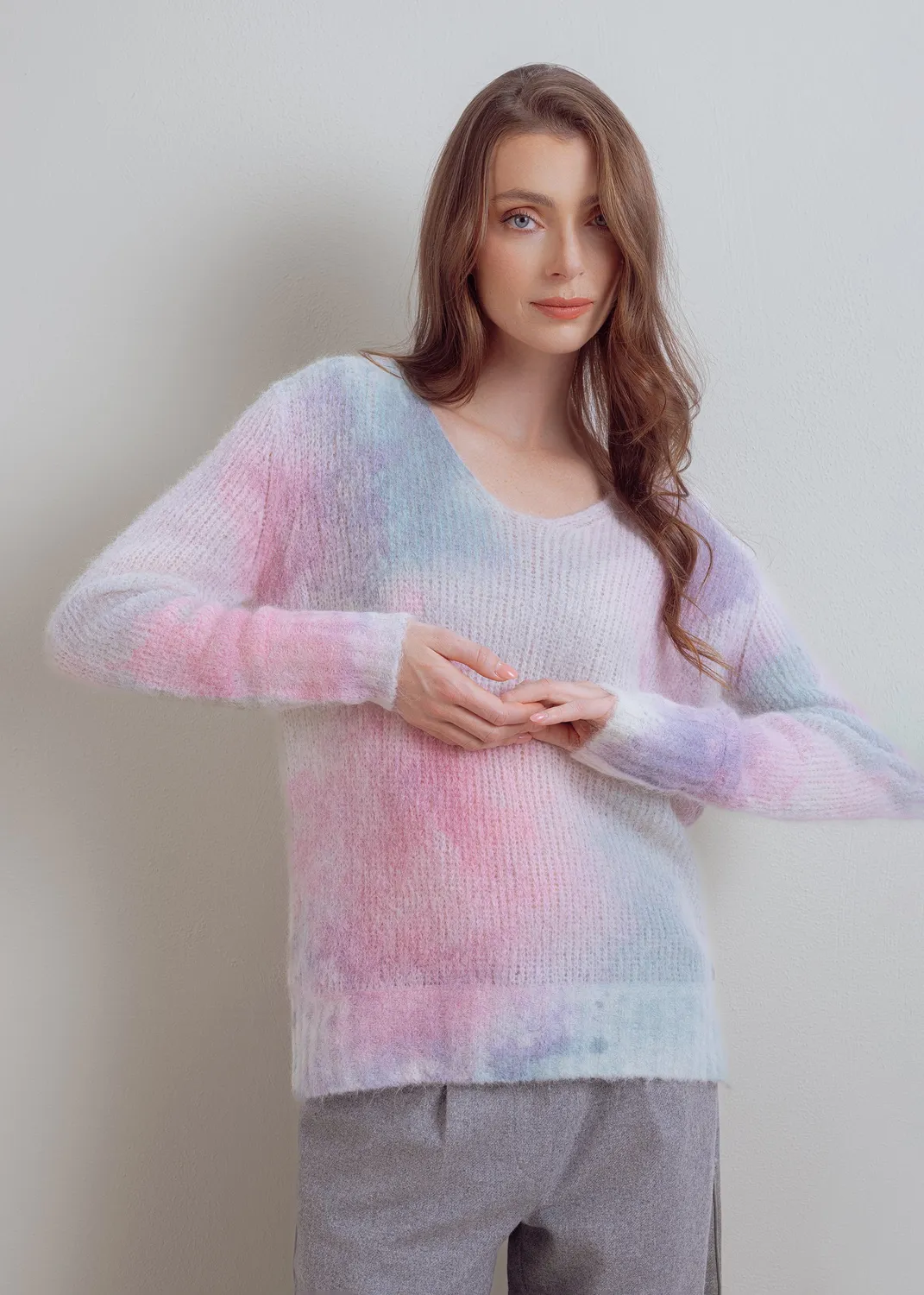 Senatex Watercolor-Print Pullover Cream Alpaka-Mix