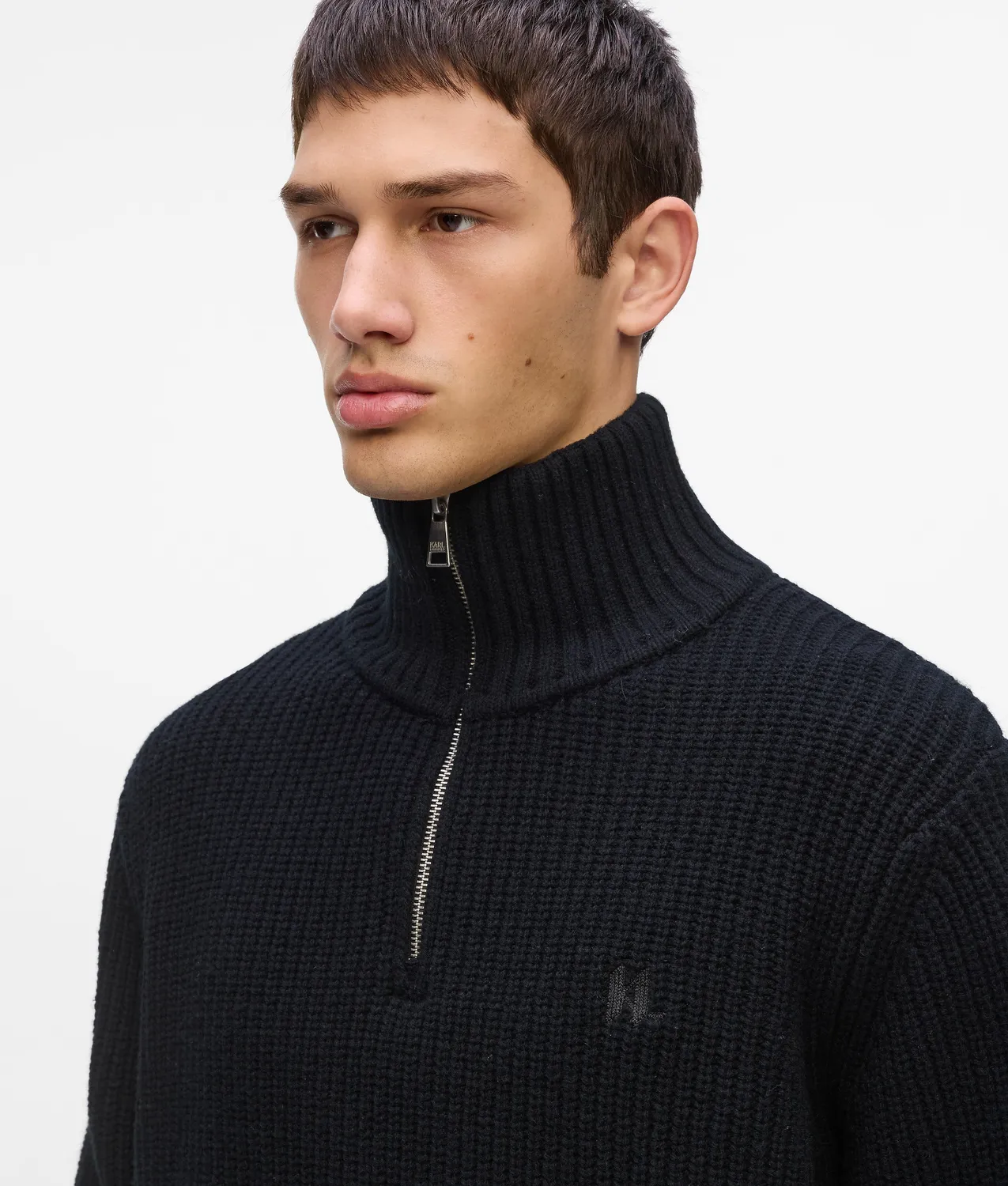 Karl Lagerfeld Half-Zip Turtleneck Pullover Lammwolle gerader Schnitt