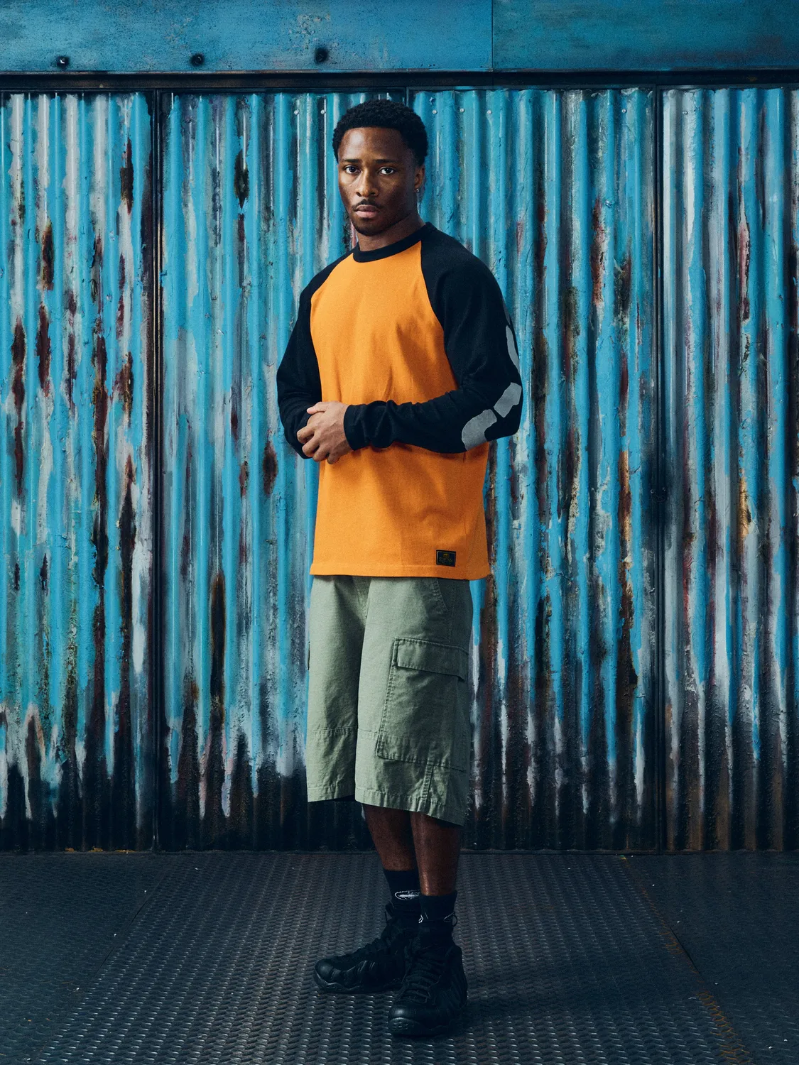 Corteiz Stencil Raglan LS Longsleeve Orange-Schwarz Baumw.