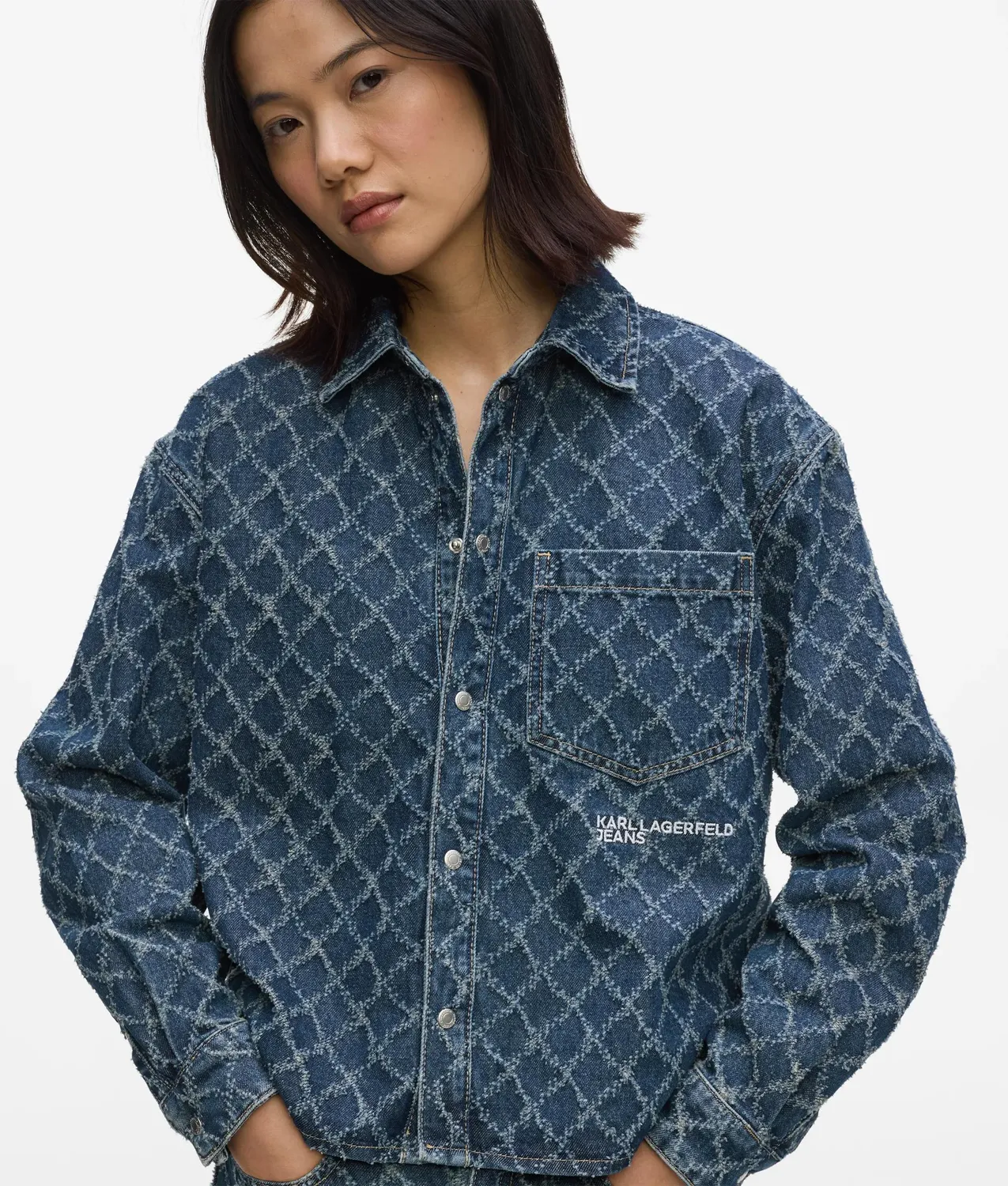 Karl Lagerfeld KL Jeans Argyle Denim Hemd Rauten-Muster