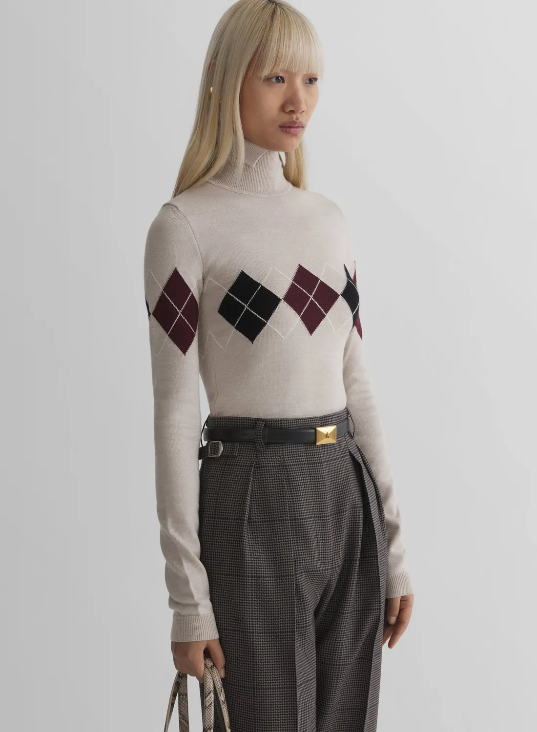 Mugler Argyle Top Stricktop Braun figurbetont