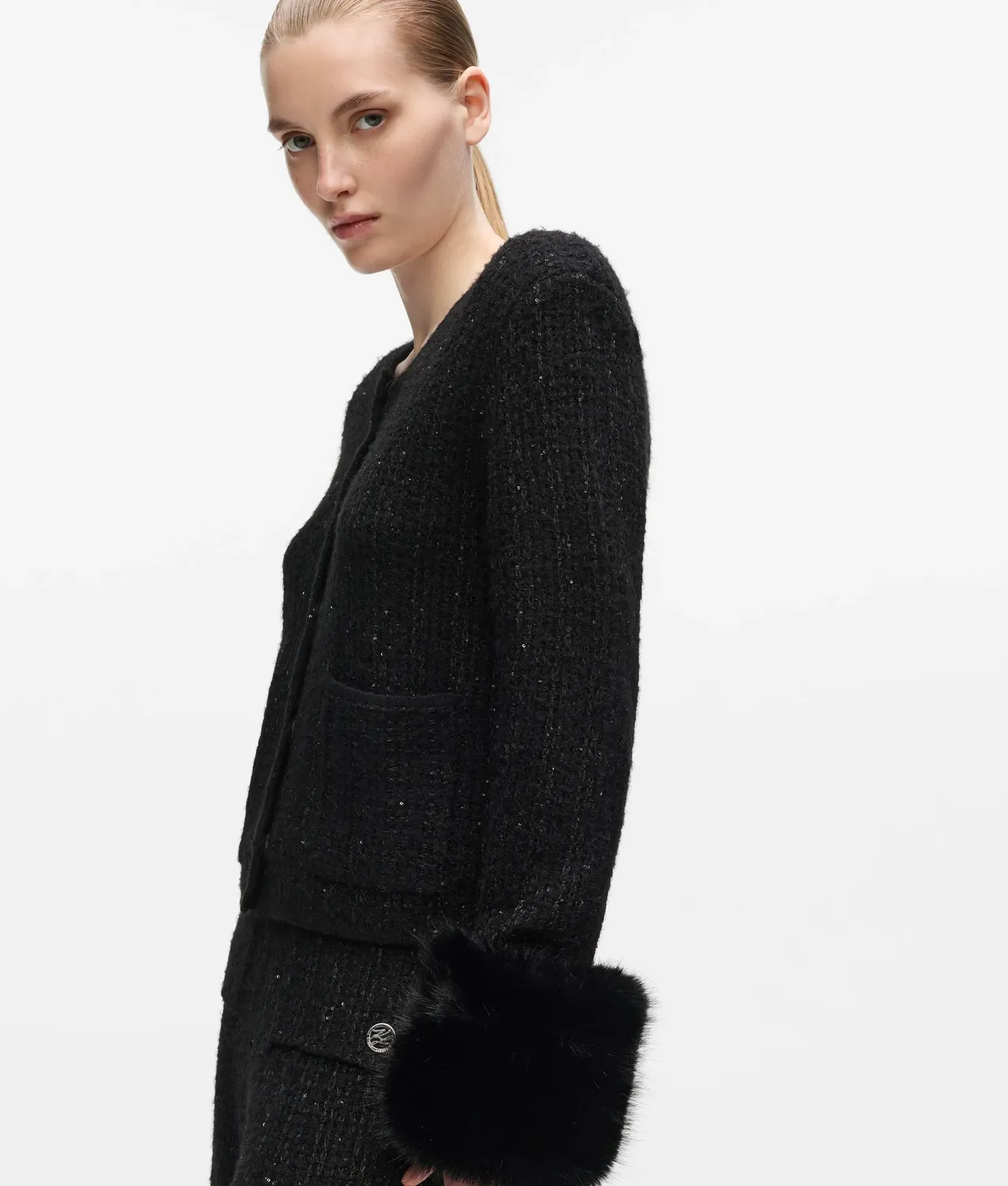 Karl Lagerfeld Strickcardigan Boucle Kunstfell XS-XL