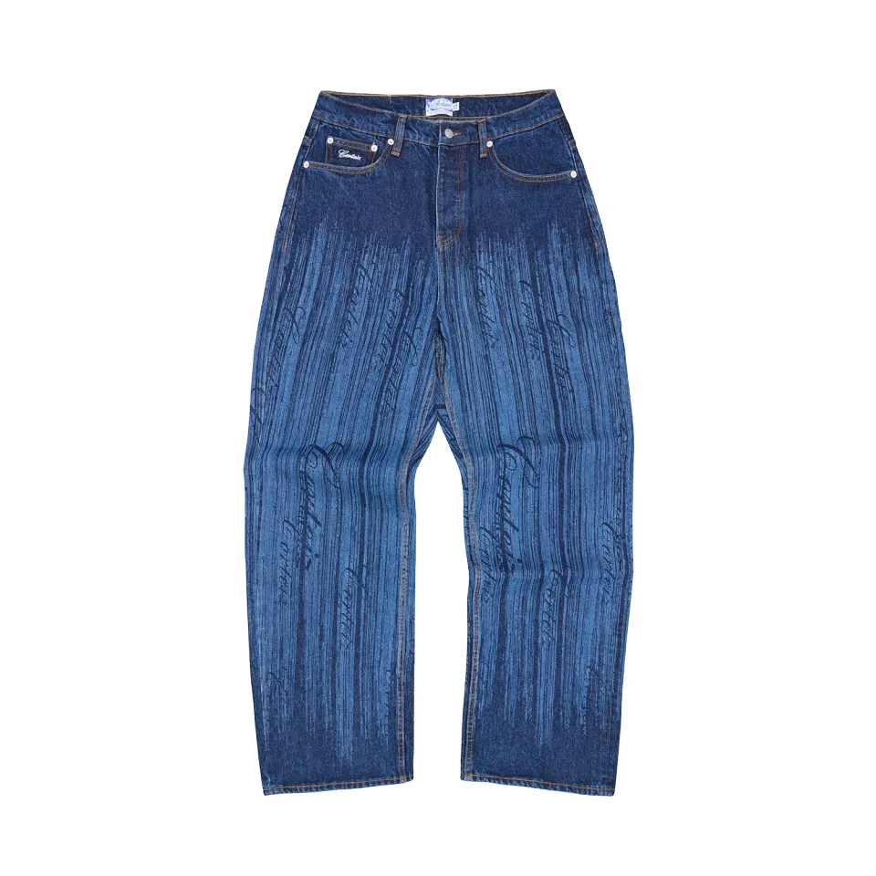 Corteiz Strike Baggy Jeans Dark Wash gerader Schnitt