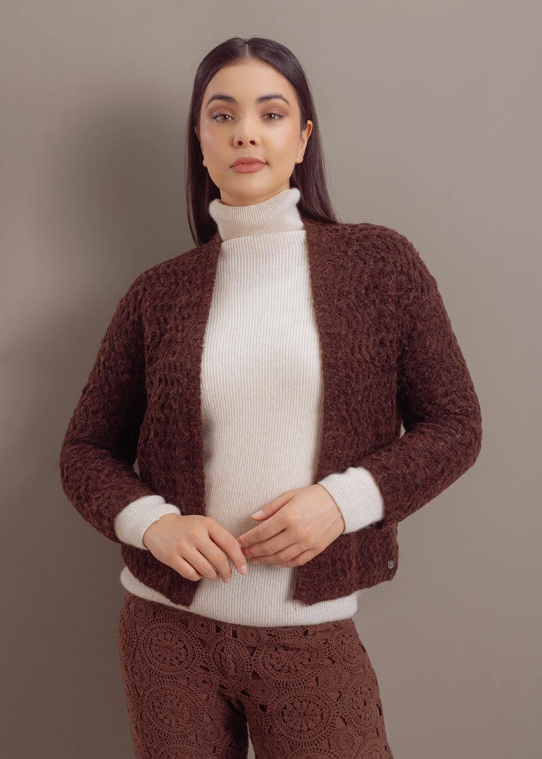 Senatex Strickjacke Woll-Alpaka-Mix Chalk Cardigan