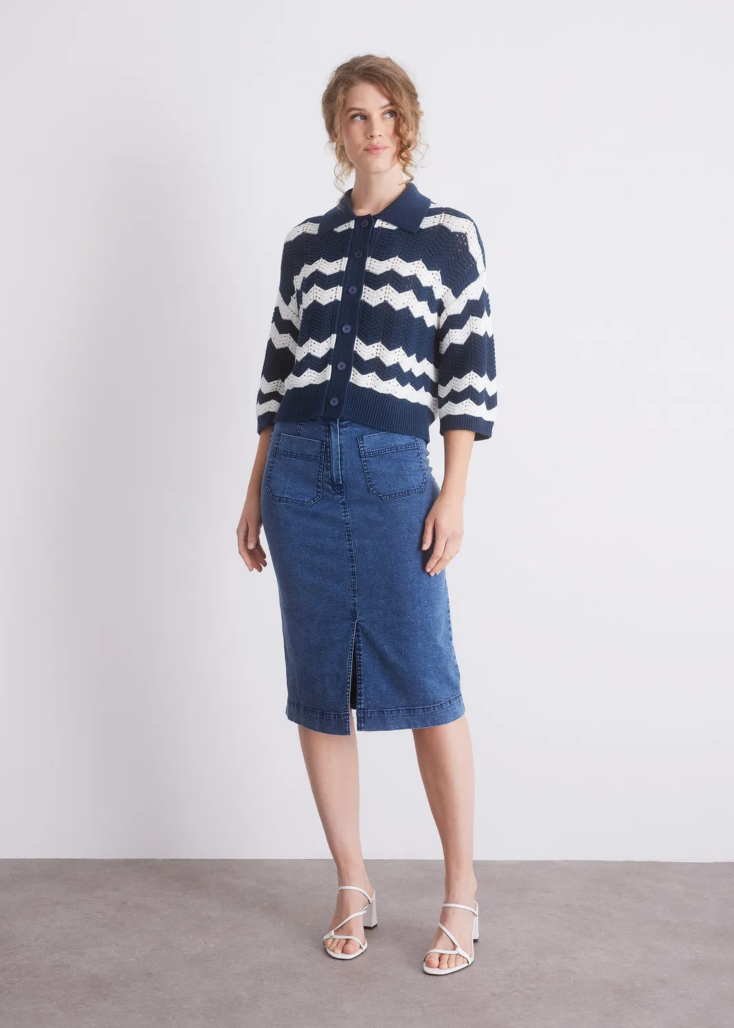 Senatex Strickcardigan Zickzack Indigo Combo Baumwolle