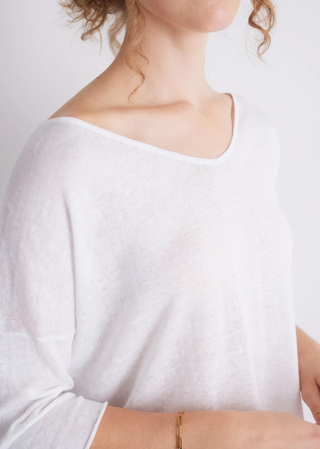 Senatex Leinenpullover mit V-Ausschnitt Pullover Weiß Leinen