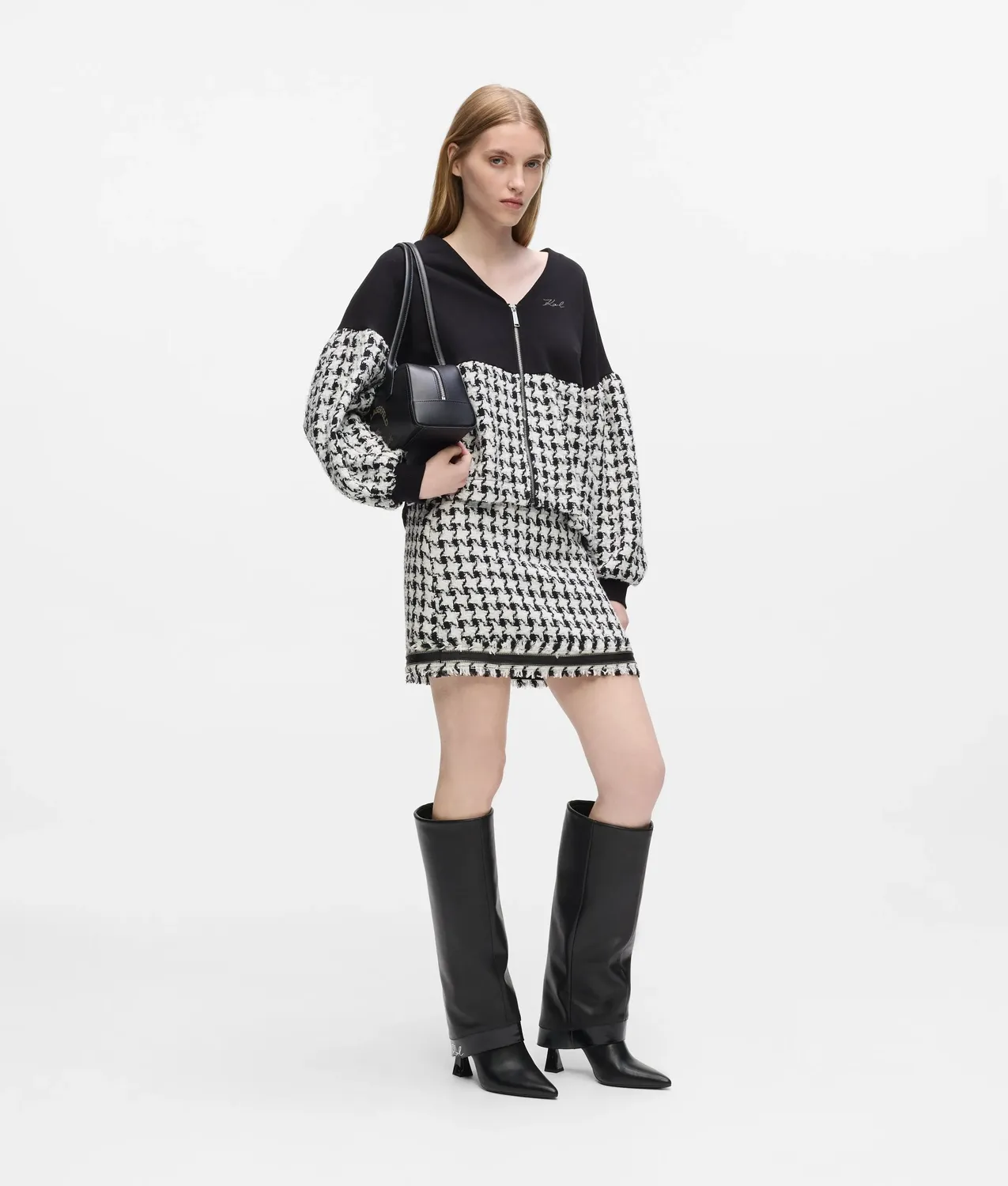Karl Lagerfeld Houndstooth Bouclé Minirock Damen Hahnentritt