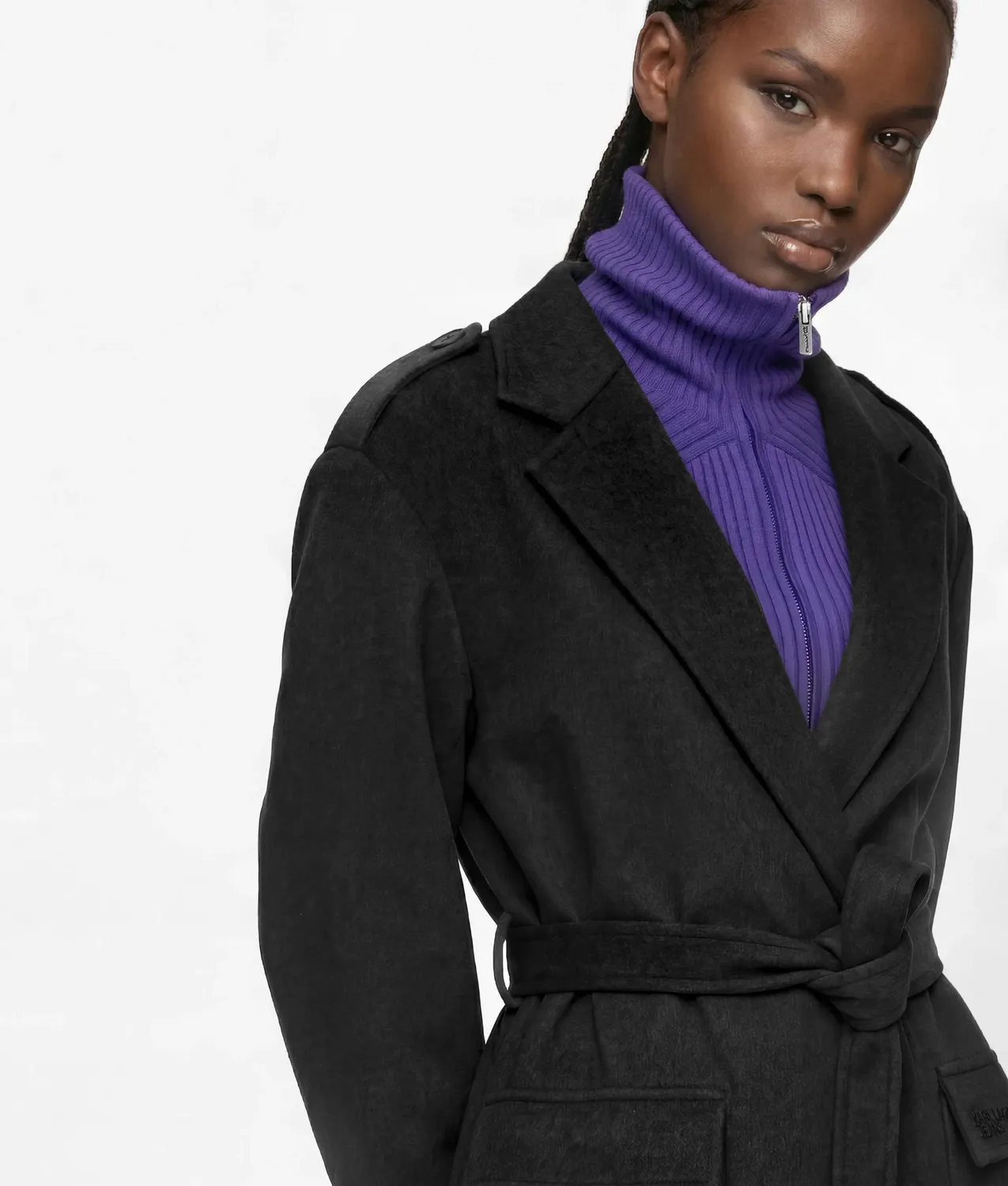 Karl Lagerfeld KL Jeans Wickelmantel Wollmix mit Gürtel