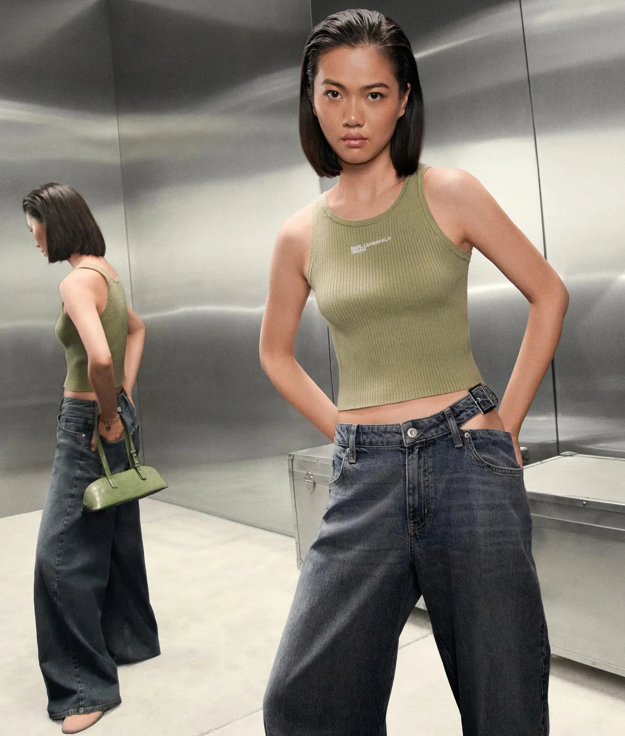Karl Lagerfeld KL Jeans Wide Low-Rise Schnalle