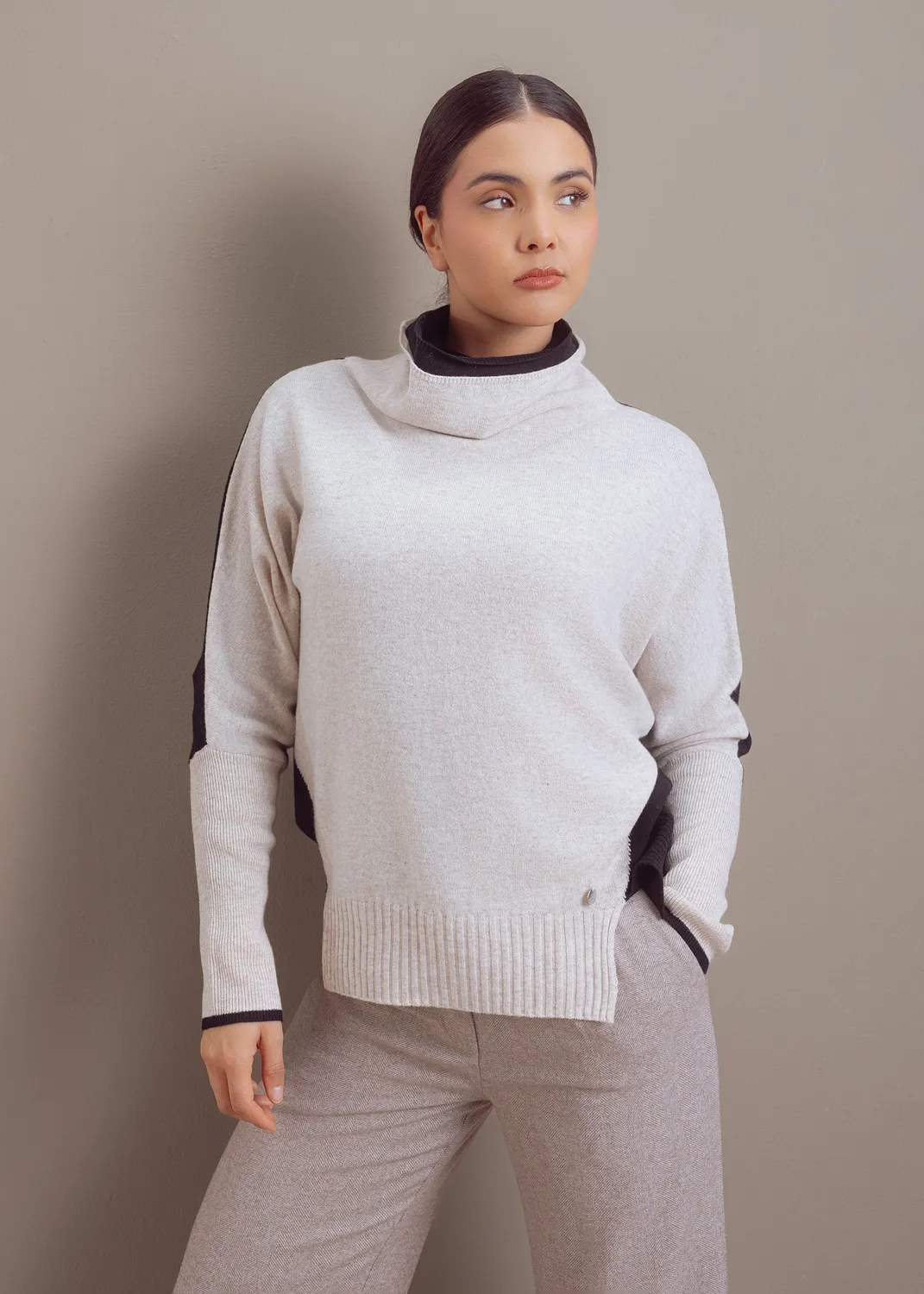 Senatex Color-Blocking Pullover Chalk Combo Pullover Wolle