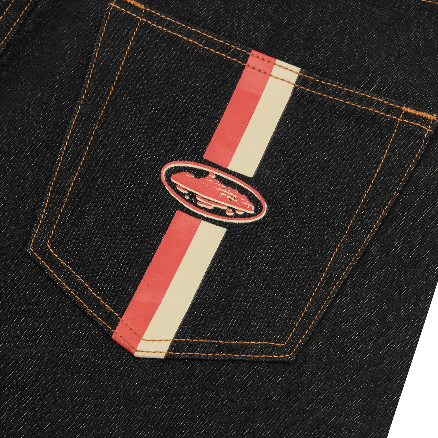 Corteiz Dual Stripe Baggy Jeans Washed Black