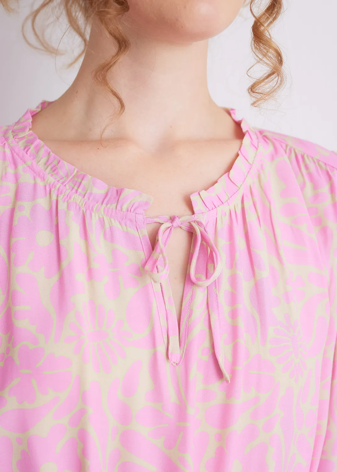Senatex Kleid mit Bindegürtel Rosy Bloom Viskose