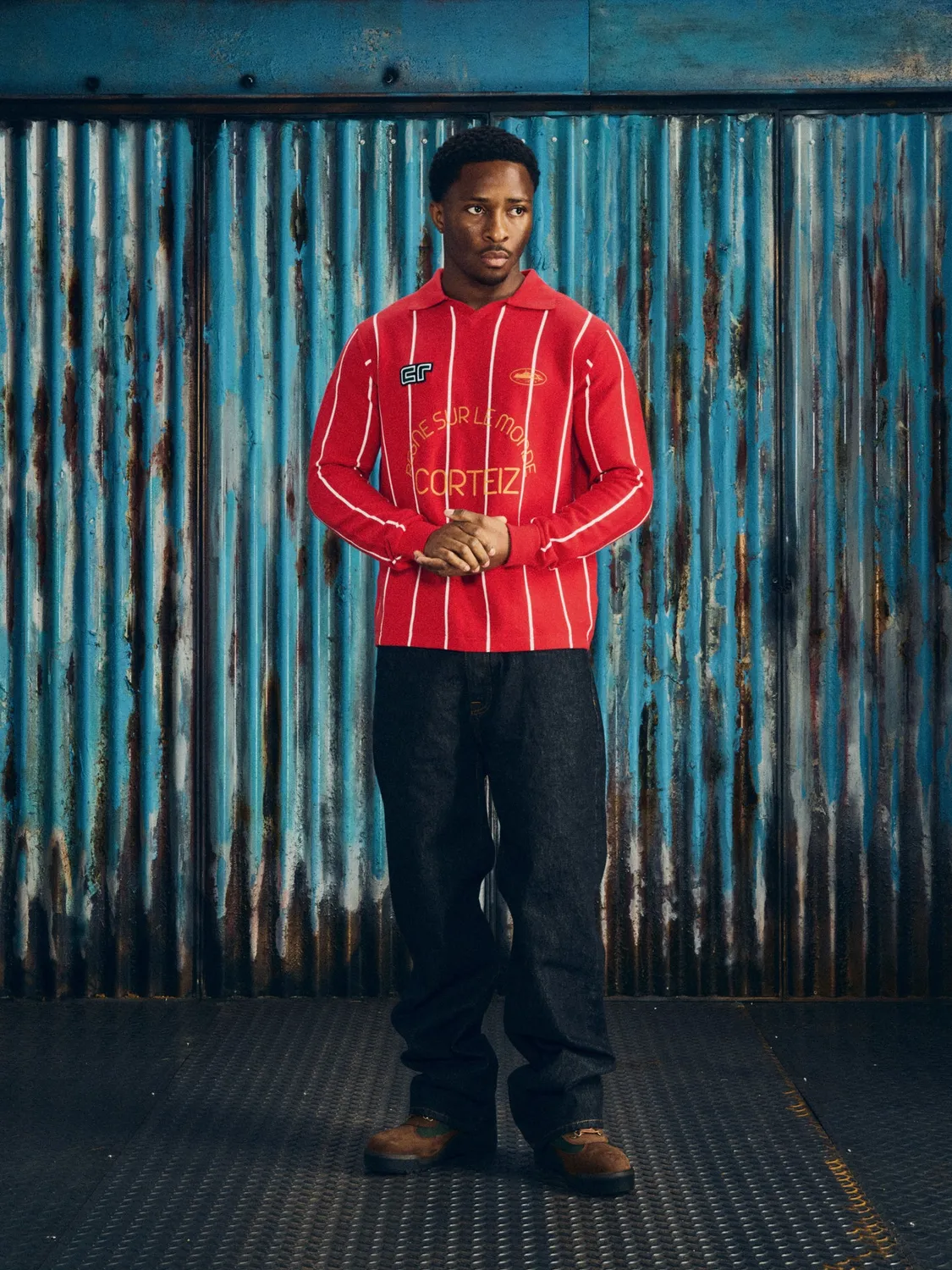 Corteiz Monde Knit LS Jersey Strickpullover Rot Baumwolle