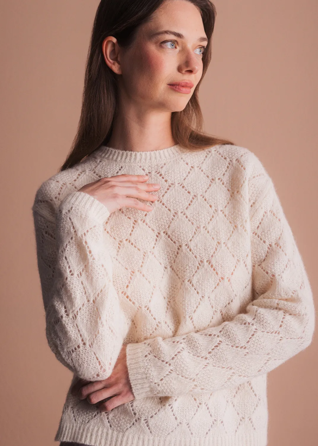 Senatex Pullover Ajourmuster Cream Baumwoll-Mix