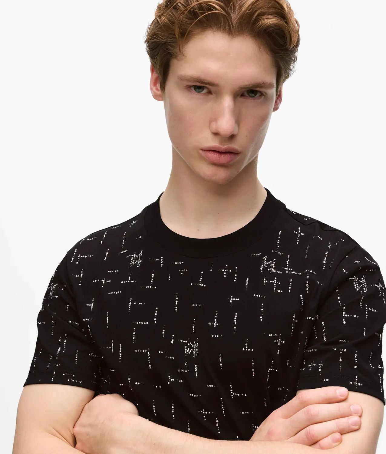 Karl Lagerfeld Monogram Rhinestone T-Shirt Baumwolle Strass