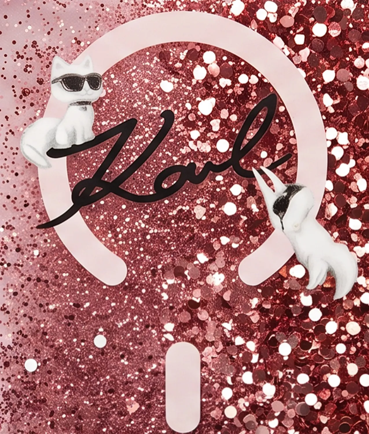 Karl Lagerfeld Ikon Choupette iPhone 17 Pro Hülle Pink Glitzer