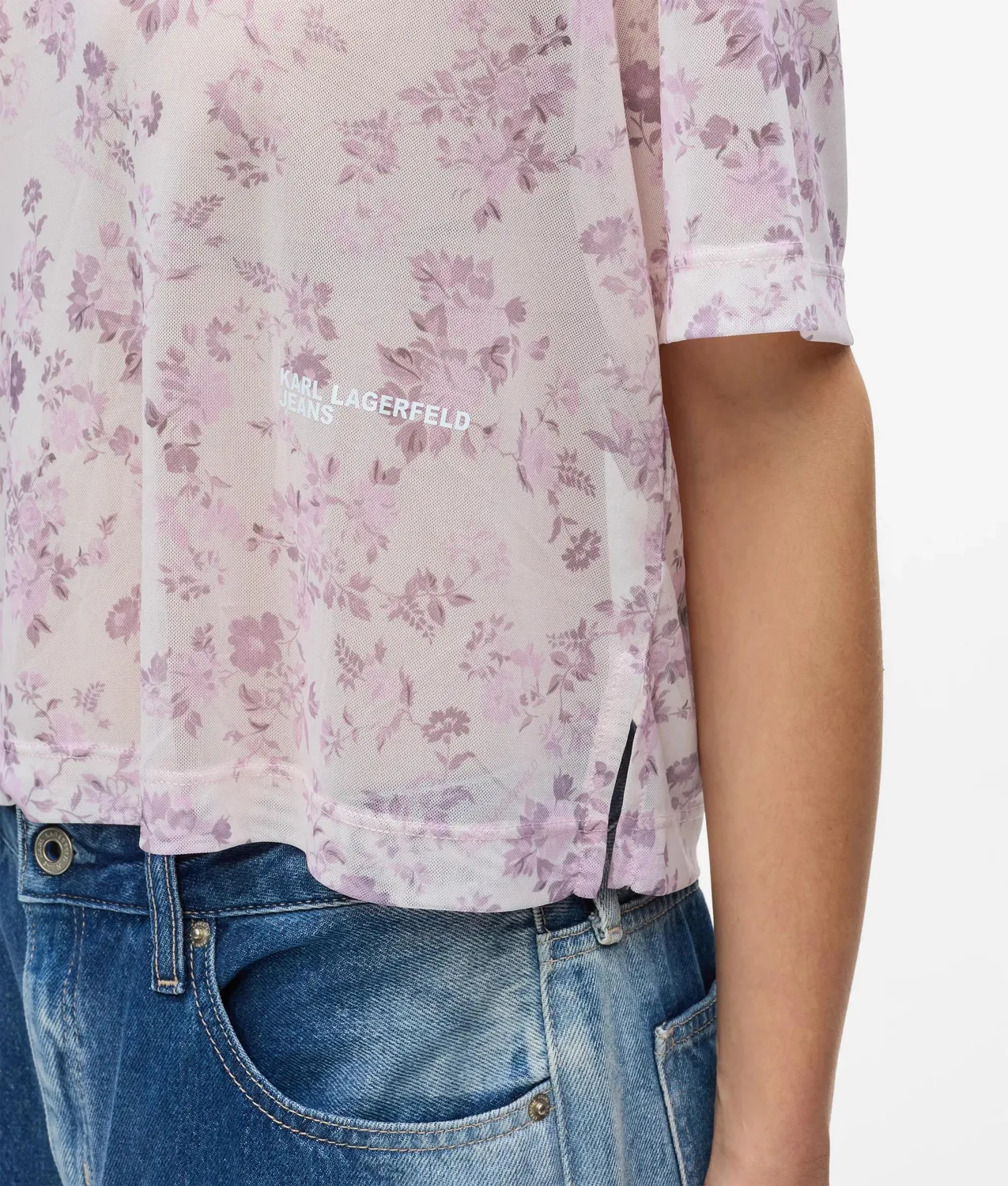 Karl Lagerfeld KL Jeans Mesh T-Shirt Blumen Kurzarm