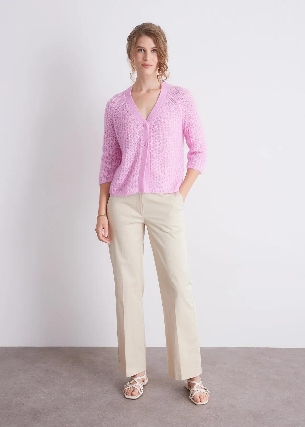 Senatex Alpaka Cardigan Candy Strukturstrick