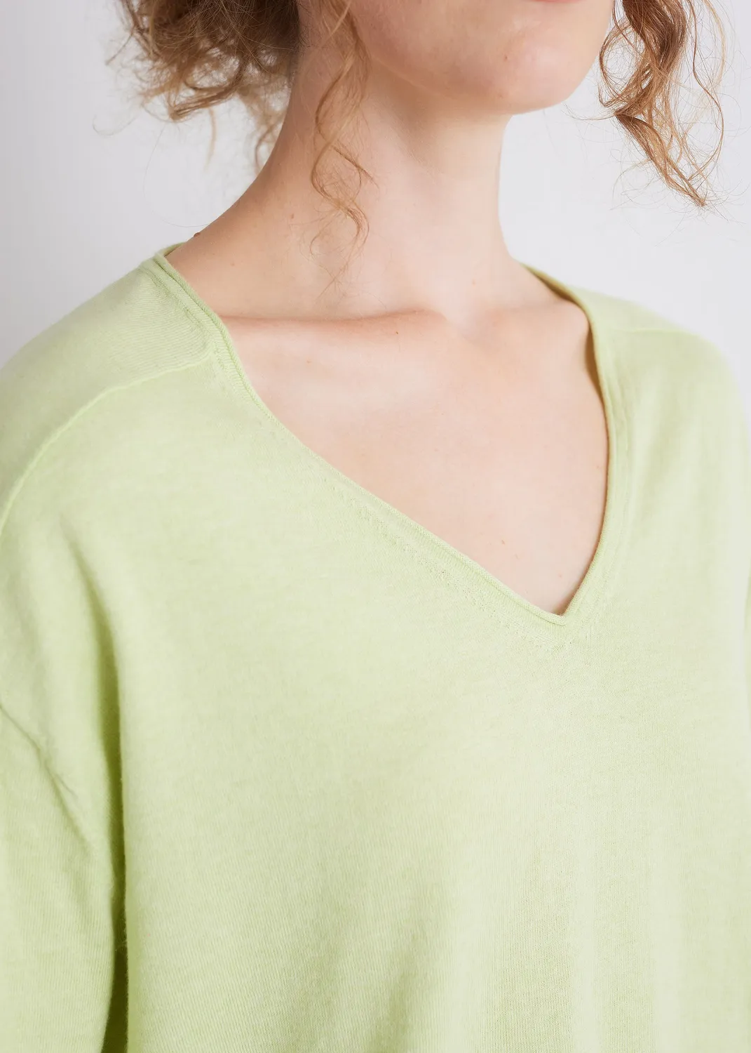 Senatex V-Ausschnitt-Pullover Baumwoll-Kaschmir Frost