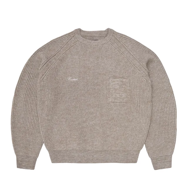 Corteiz Script Pocket Knit Sweater Oatmeal Wollmix