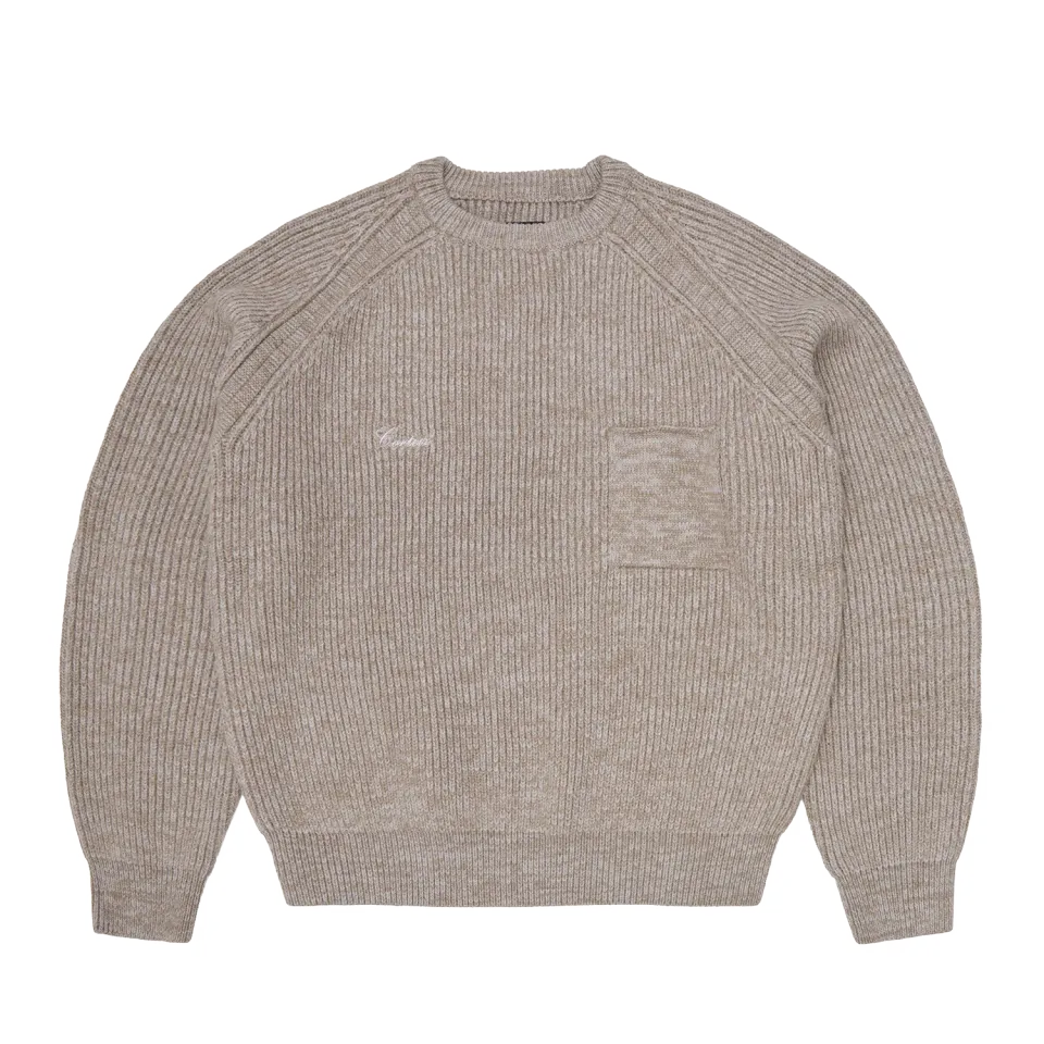 Corteiz Script Pocket Knit Sweater Oatmeal Wollmix