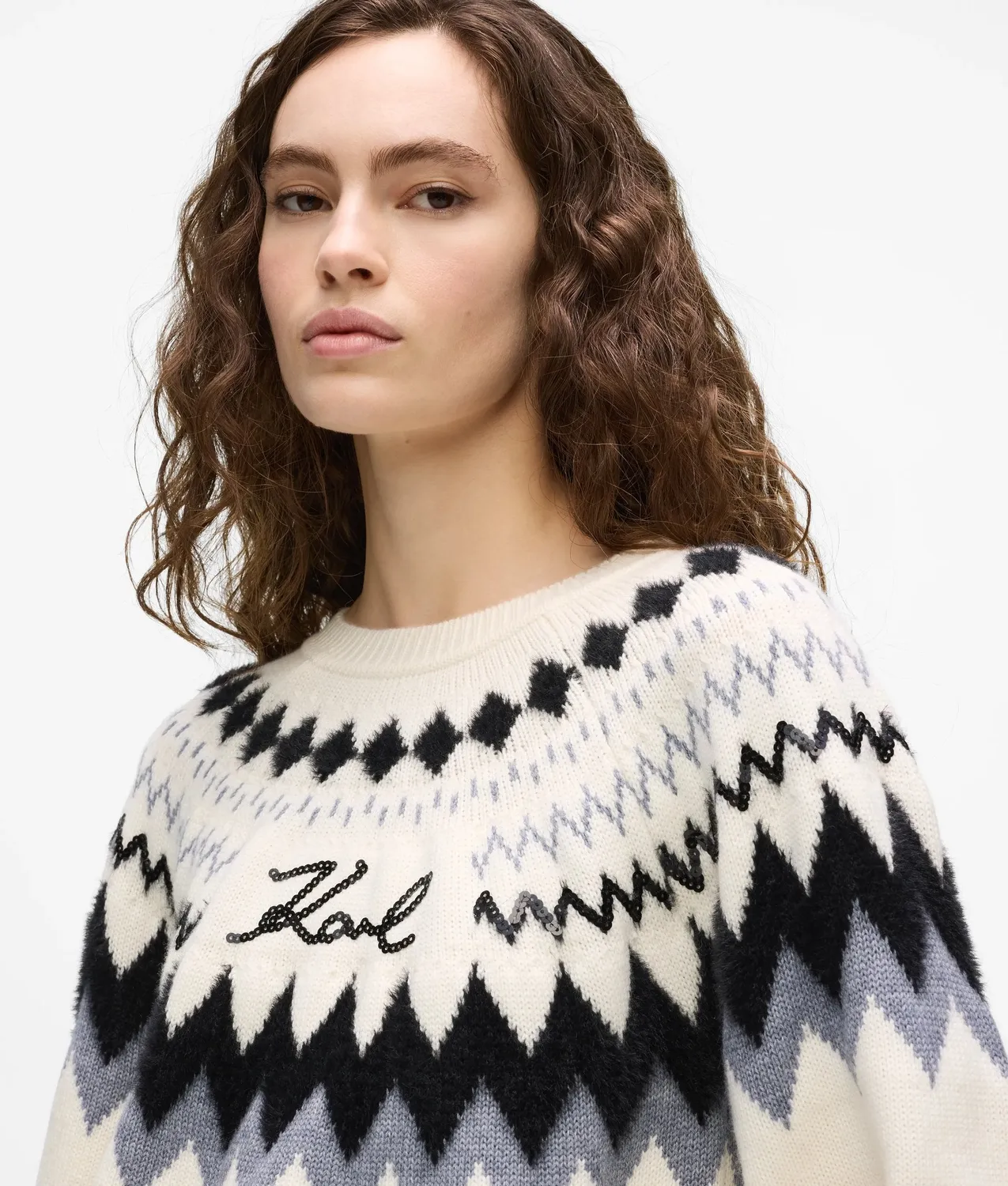 Karl Lagerfeld Alpine Strickpullover Wolle Pailletten