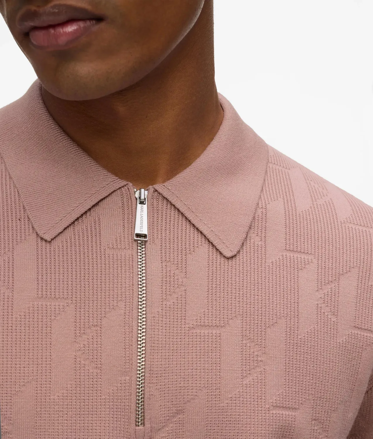 Karl Lagerfeld Monogram Zip-Up Poloshirt Jacquard Reverskragen