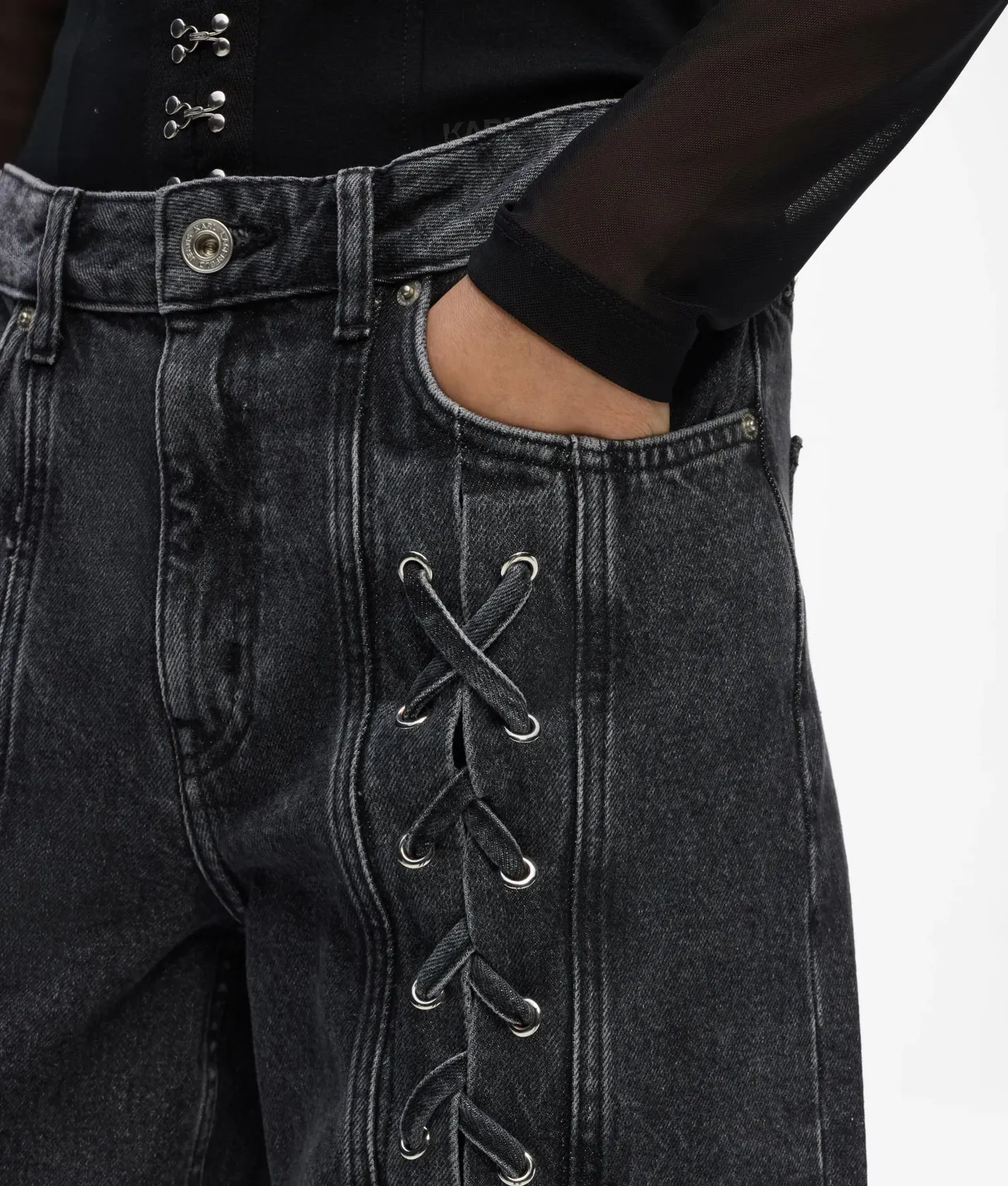 Karl Lagerfeld KL Jeans Lace-Up Relaxed Mid-Rise