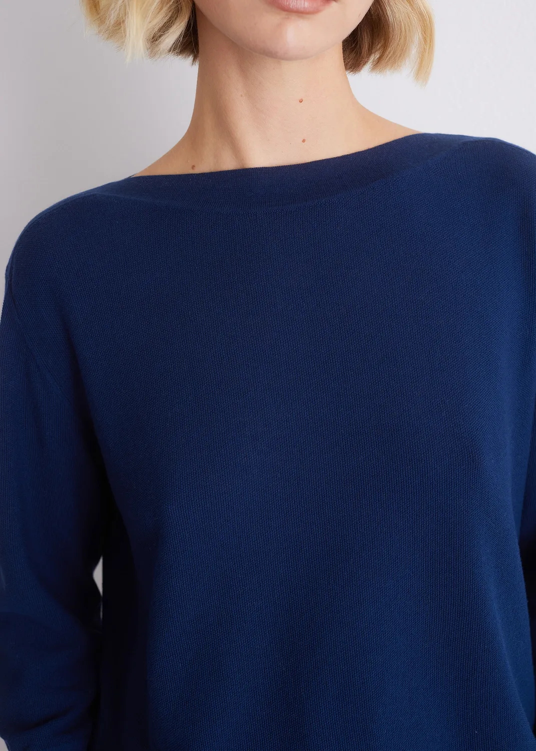 Senatex Pullover Baumwoll-Seide Navy U-Boot-Ausschnitt