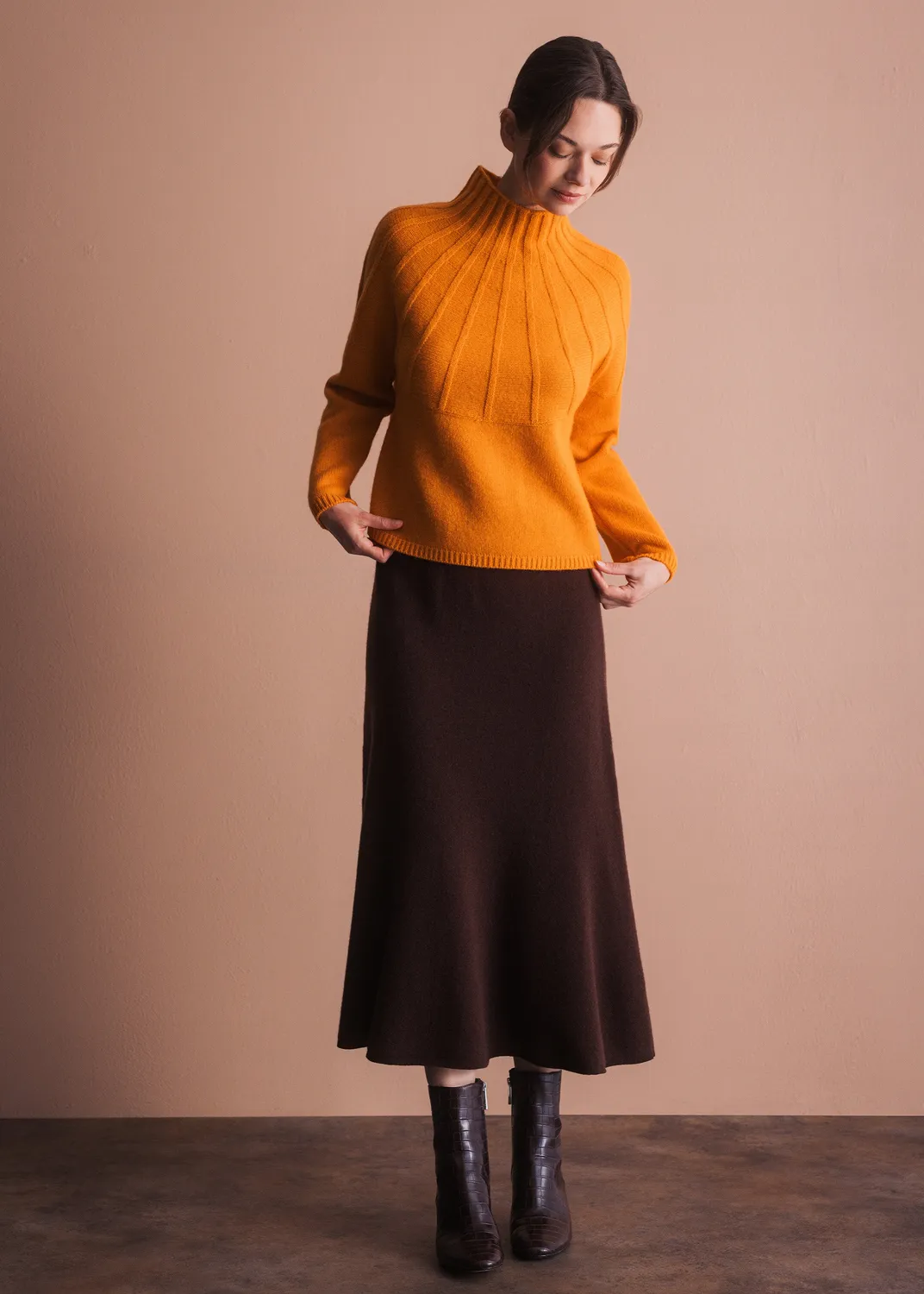 Senatex Stehkragen Pullover Merinowolle Orange