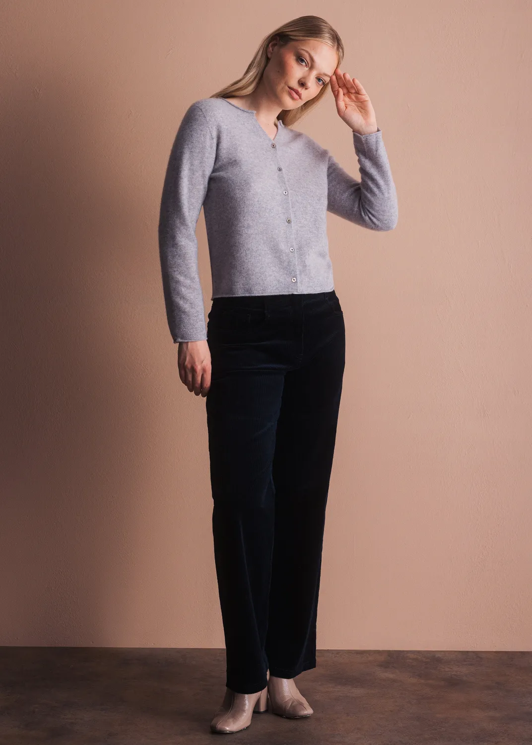 Senatex Strickjacke mit V-Ausschnitt Cardigan Navy Kaschmir