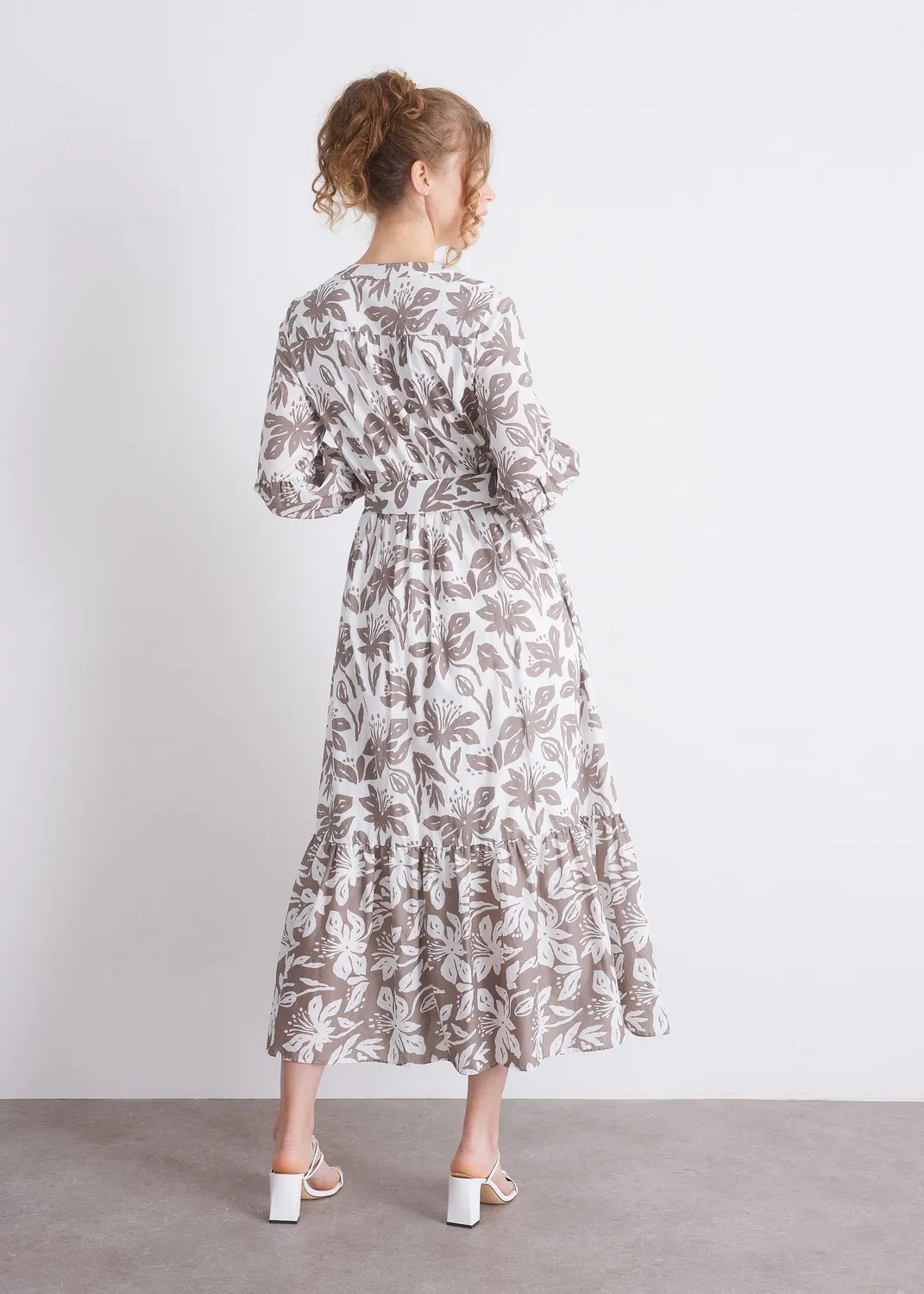 Senatex Midikleid OCS Baumwolle Kleid Mocca Flower Print