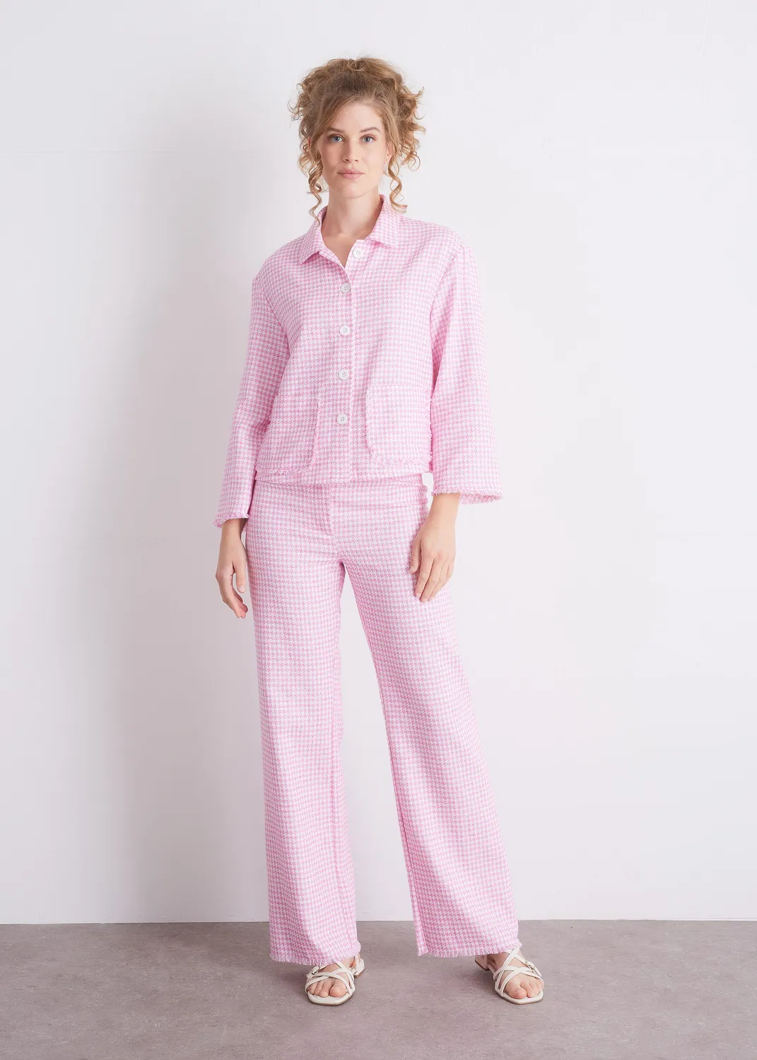 Senatex Gerade Hose Blue Houndstooth Hanf-Mix