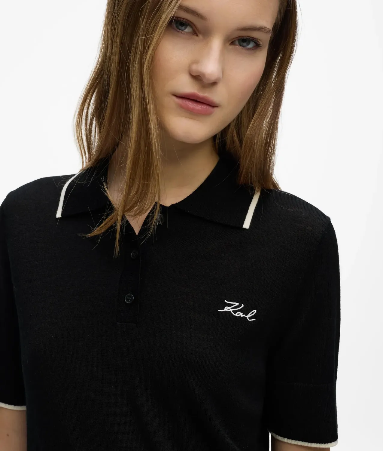 Karl Lagerfeld Merino Poloshirt Kurzarm mit Paspel