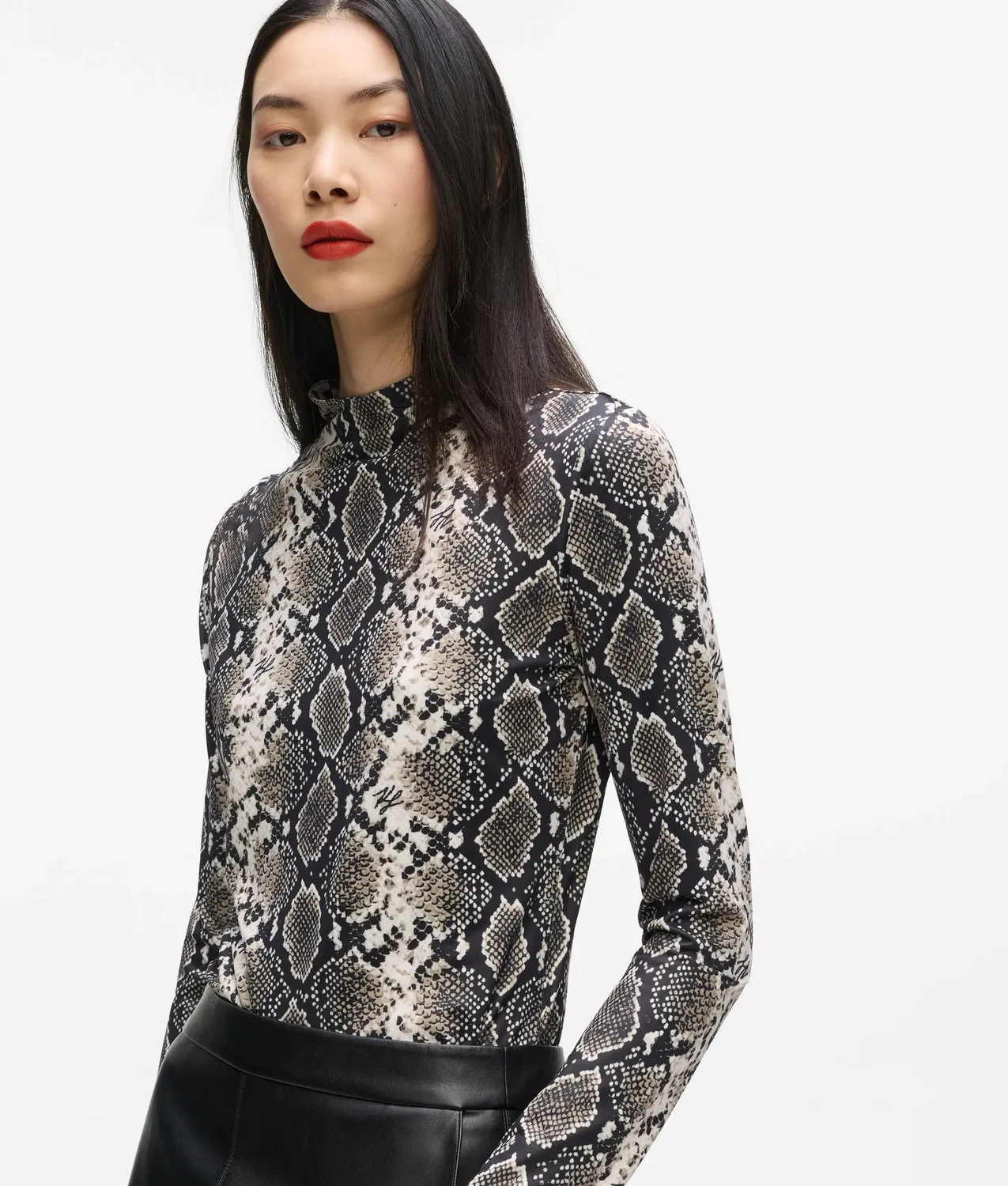 Karl Lagerfeld Mock Neck Langarmshirt figurbetont