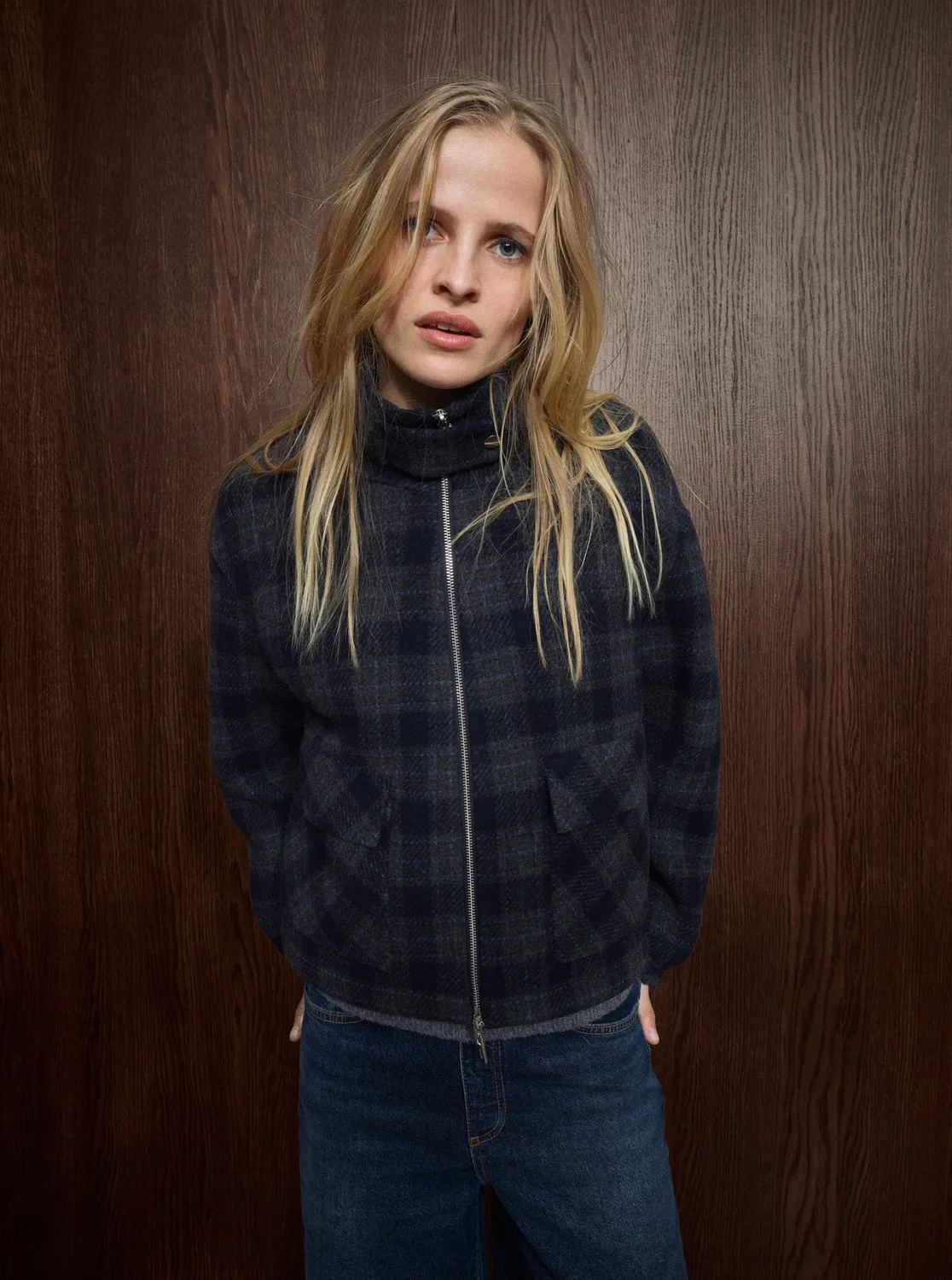 Mos Mosh MMCamille Check Bomberjacke Karo Navy Oversize