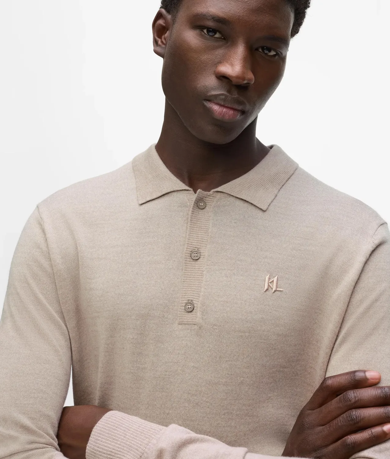 Karl Lagerfeld Merino Polo Langarm Monogramm Größe L