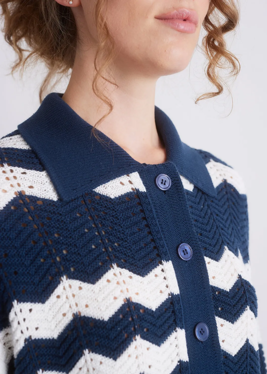 Senatex Strickcardigan Zickzack Indigo Combo Baumwolle