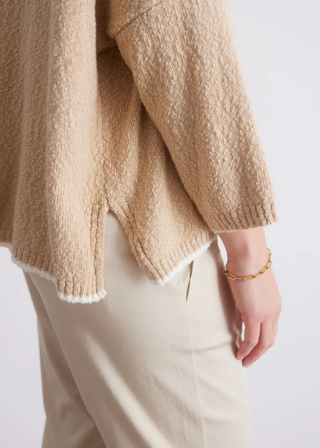 Senatex Baumwollpullover Rundhals Beige Combo Baumwolle
