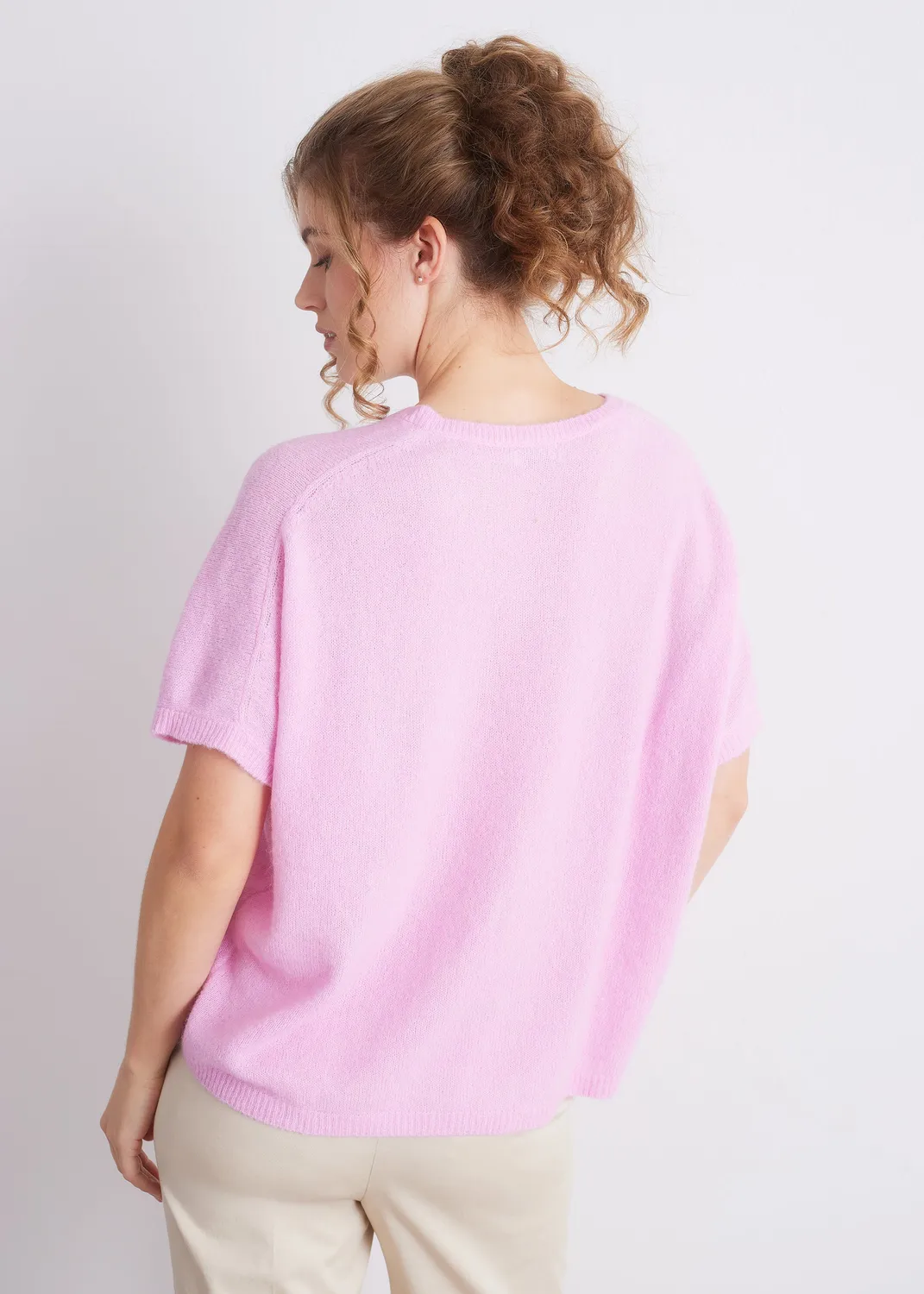 Senatex Kurzarm-Strickpullover V-Ausschnitt Alpakamix Candy