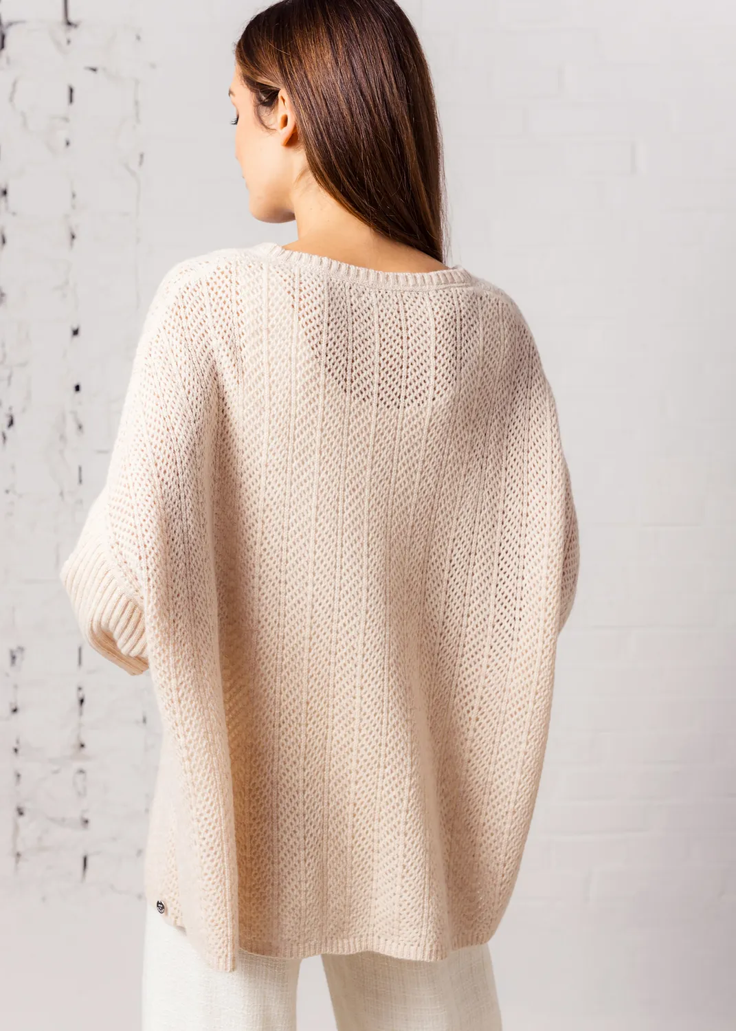 Senatex Oversized Ajour-Strickpullover Pullover Sand Wolle