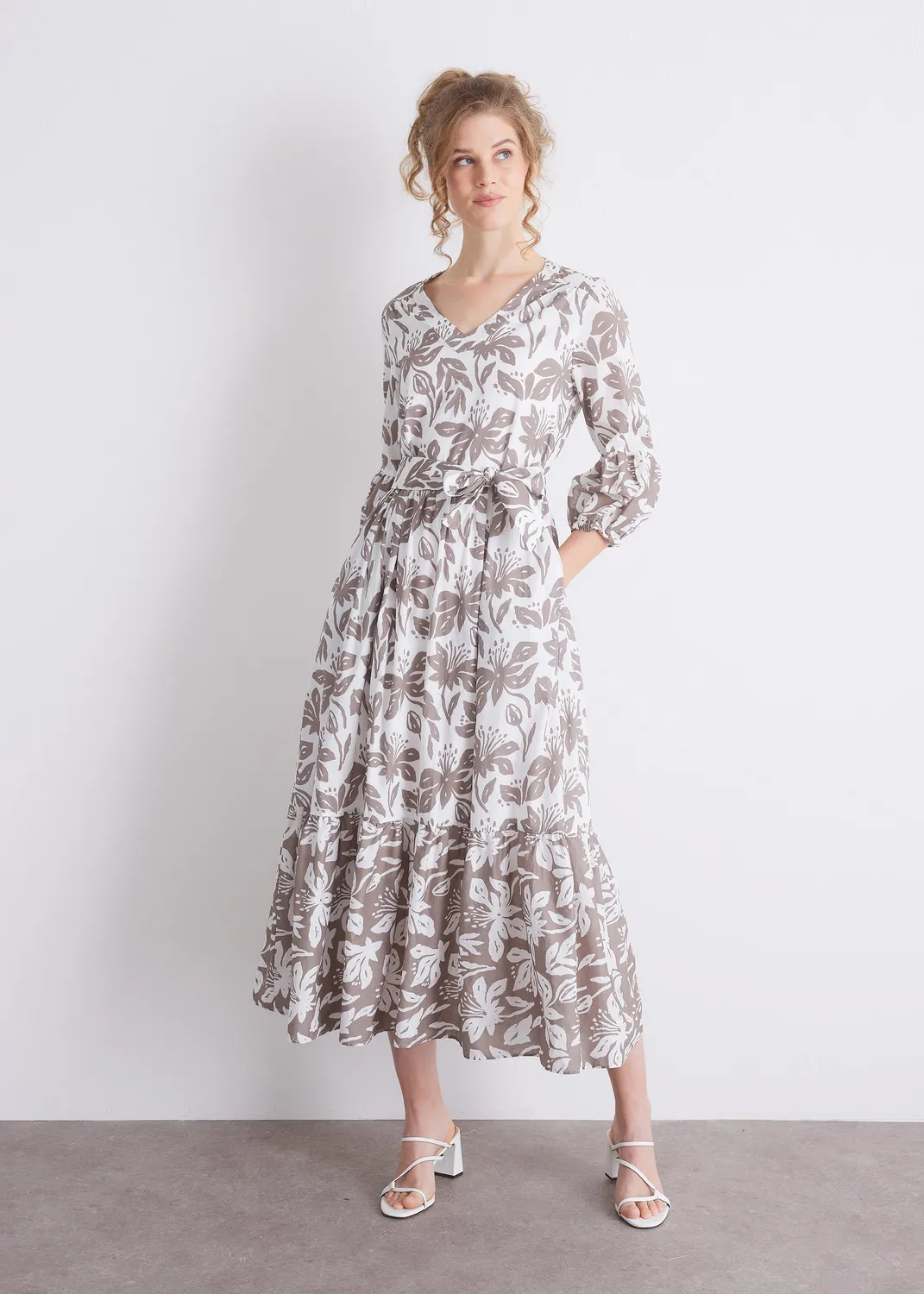 Senatex Midikleid OCS Baumwolle Kleid Mocca Flower Print