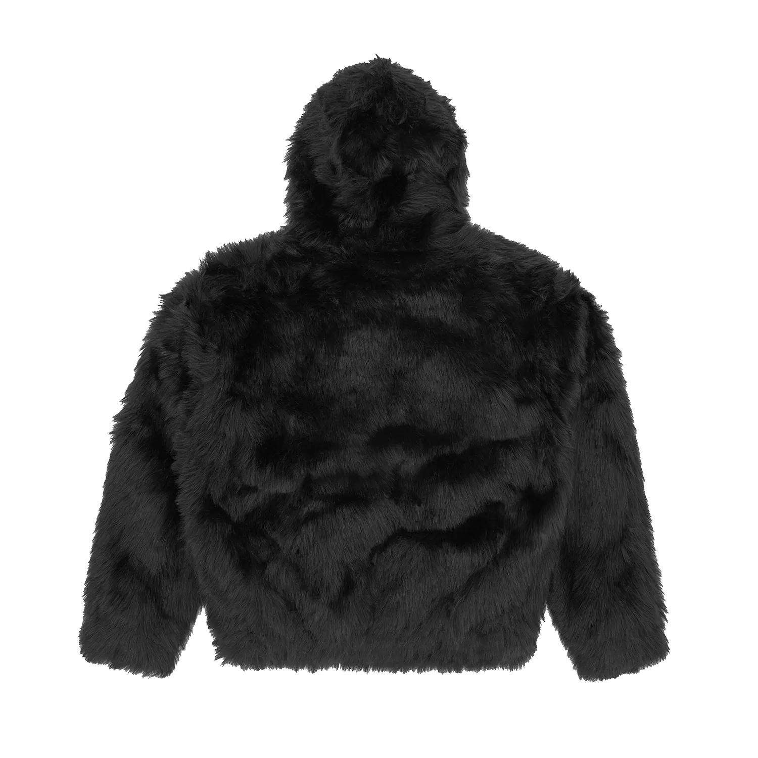 Corteiz Hooded Fur Jacke Schwarz Kunstfell Winter